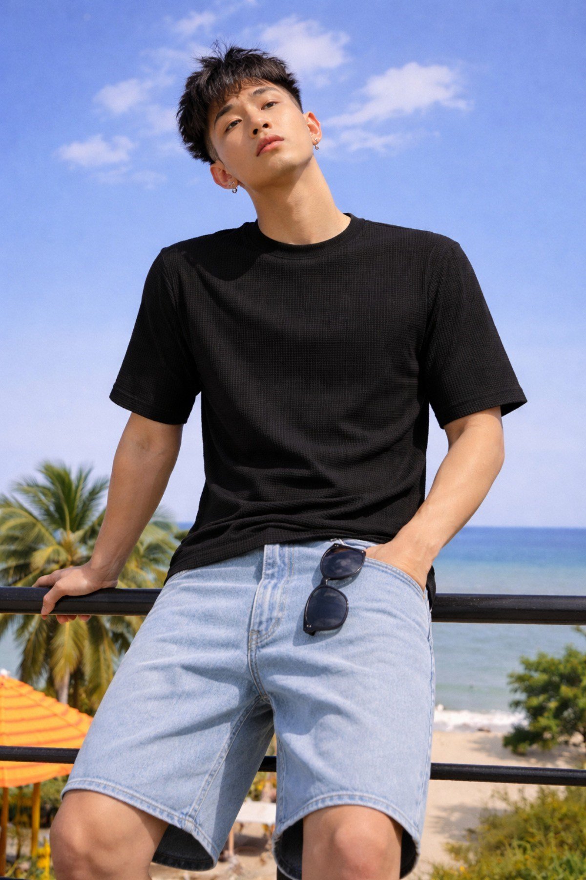 Tarz CoolT-shirtTC-OVR-JKR-001-Siyah-XLErkek Jakarlı Oversize Tişört Bisiklet Yaka Rahat Kalıp Yazlık Basic T-Shirt