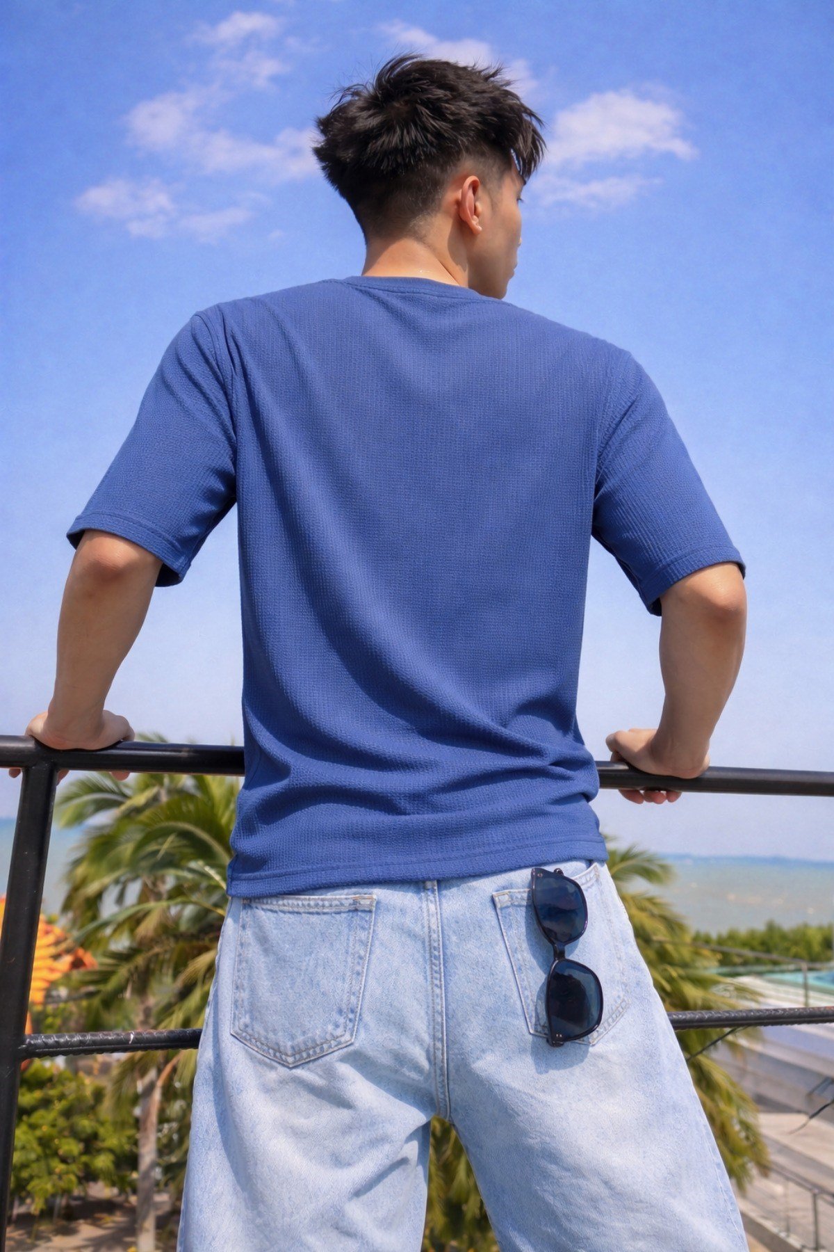 Tarz CoolT-shirtTC-OVR-JKR-001-Siyah-XLErkek Jakarlı Oversize Tişört Bisiklet Yaka Rahat Kalıp Yazlık Basic T-Shirt