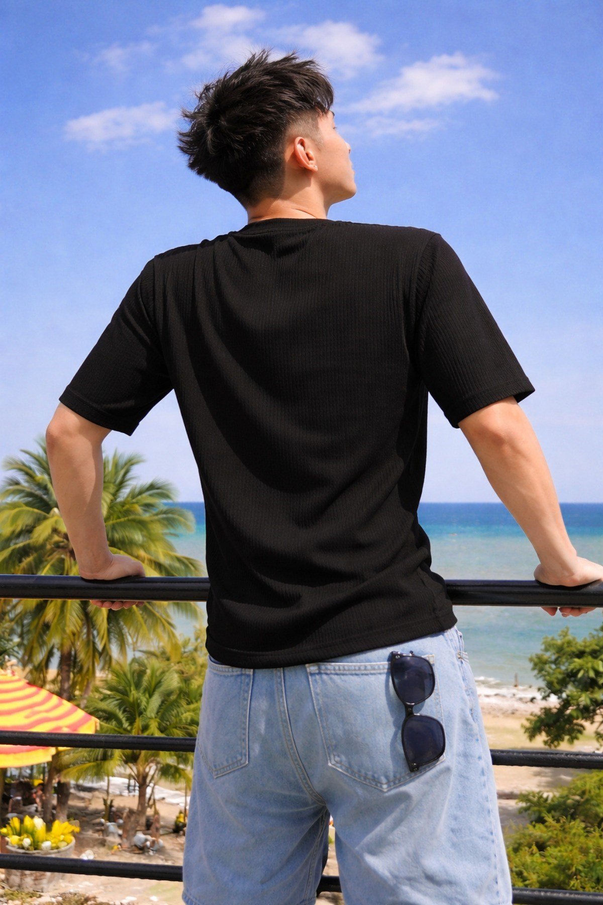 Tarz CoolT-shirtTC-OVR-JKR-001-Siyah-XLErkek Jakarlı Oversize Tişört Bisiklet Yaka Rahat Kalıp Yazlık Basic T-Shirt