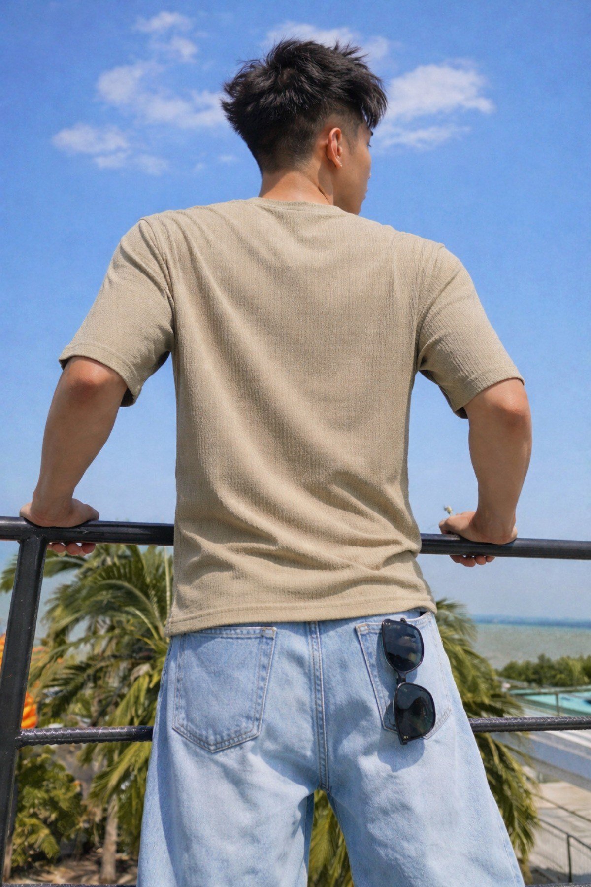 Tarz CoolT-shirtTC-OVR-JKR-001-Siyah-XLErkek Jakarlı Oversize Tişört Bisiklet Yaka Rahat Kalıp Yazlık Basic T-Shirt