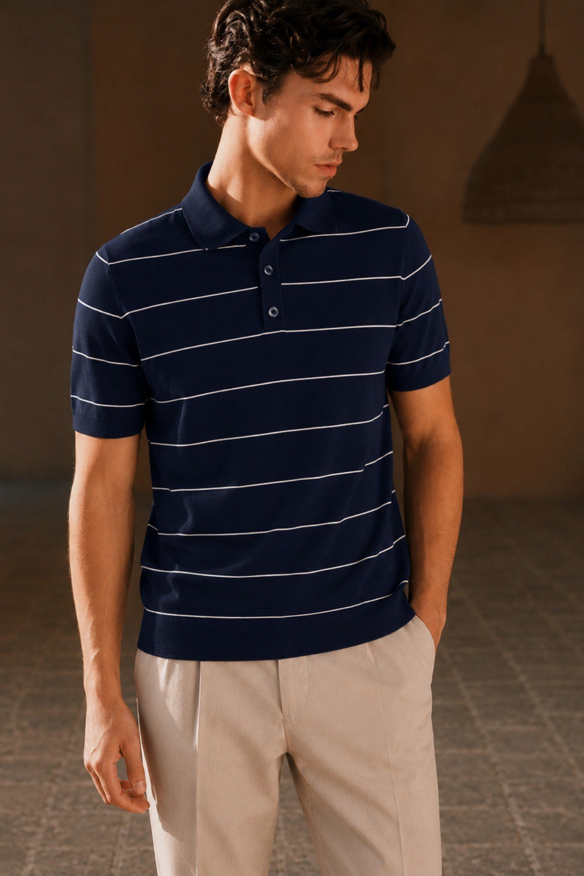 Tarz CoolT-shirtTC-PL-CZG-026-Siyah-SErkek Old Money Çizgili Polo Yaka Triko Tişört Slim Fit