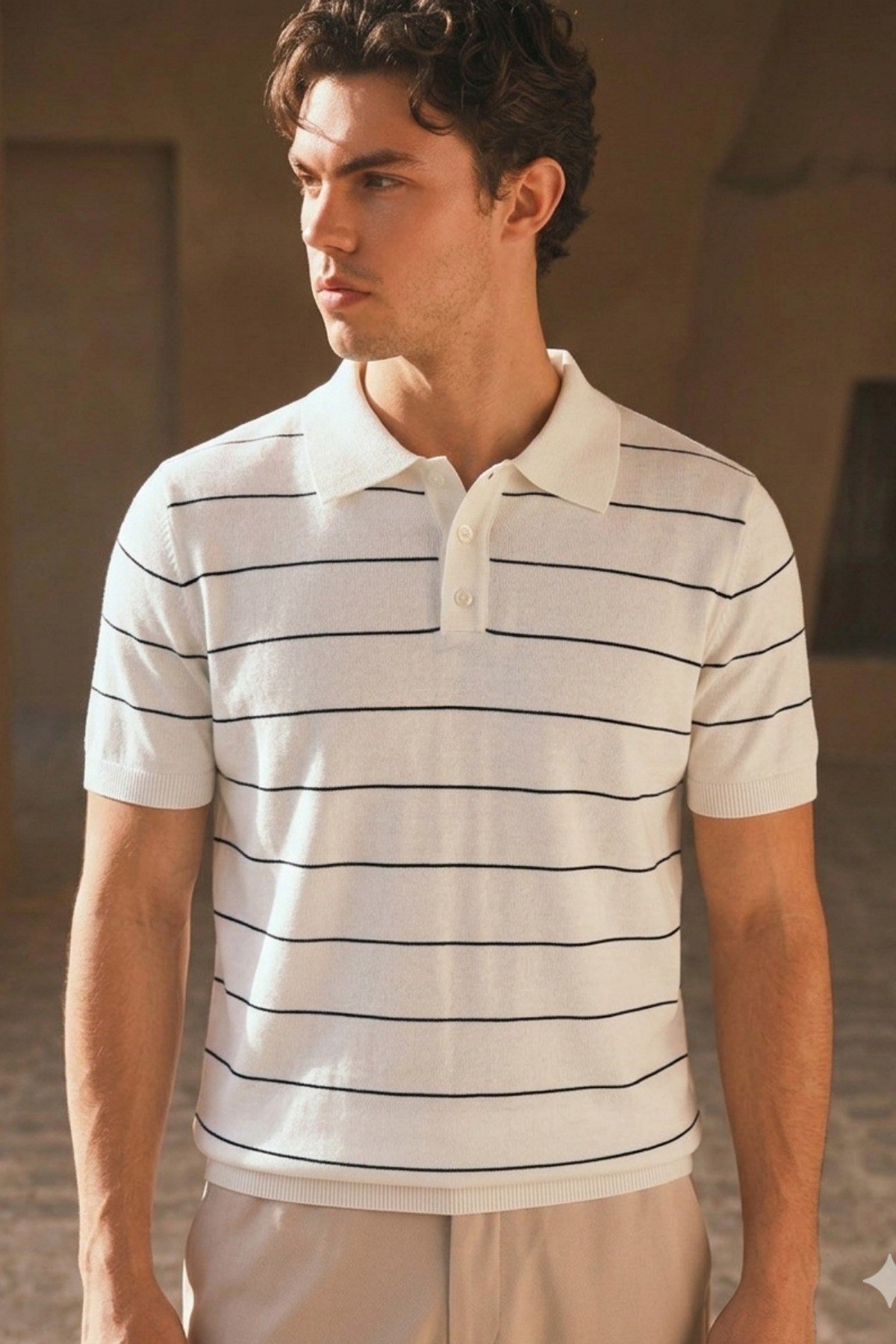 Tarz CoolT-shirtTC-PL-CZG-026-Siyah-SErkek Old Money Çizgili Polo Yaka Triko Tişört Slim Fit