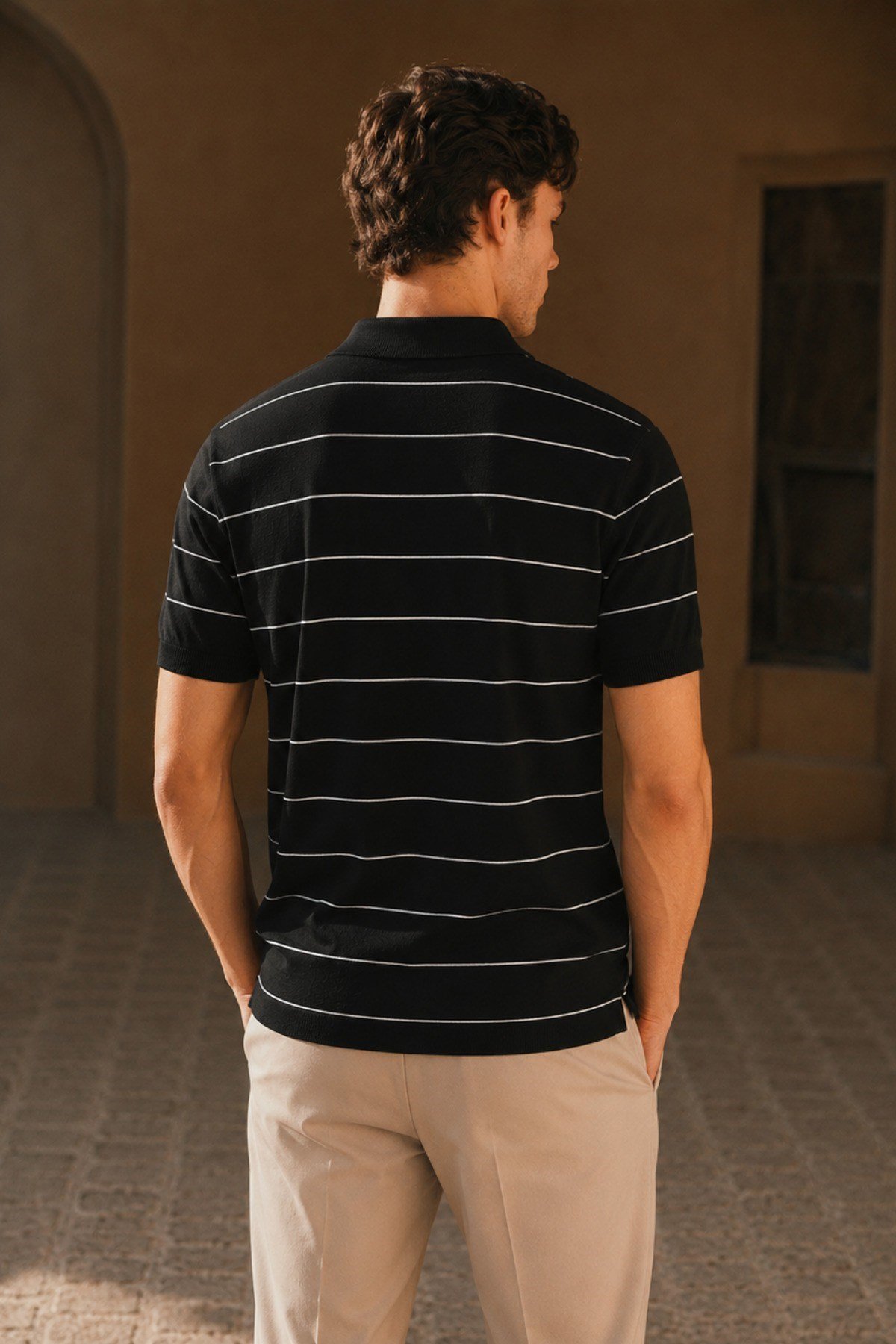 Tarz CoolT-shirtTC-PL-CZG-026-Siyah-SErkek Old Money Çizgili Polo Yaka Triko Tişört Slim Fit
