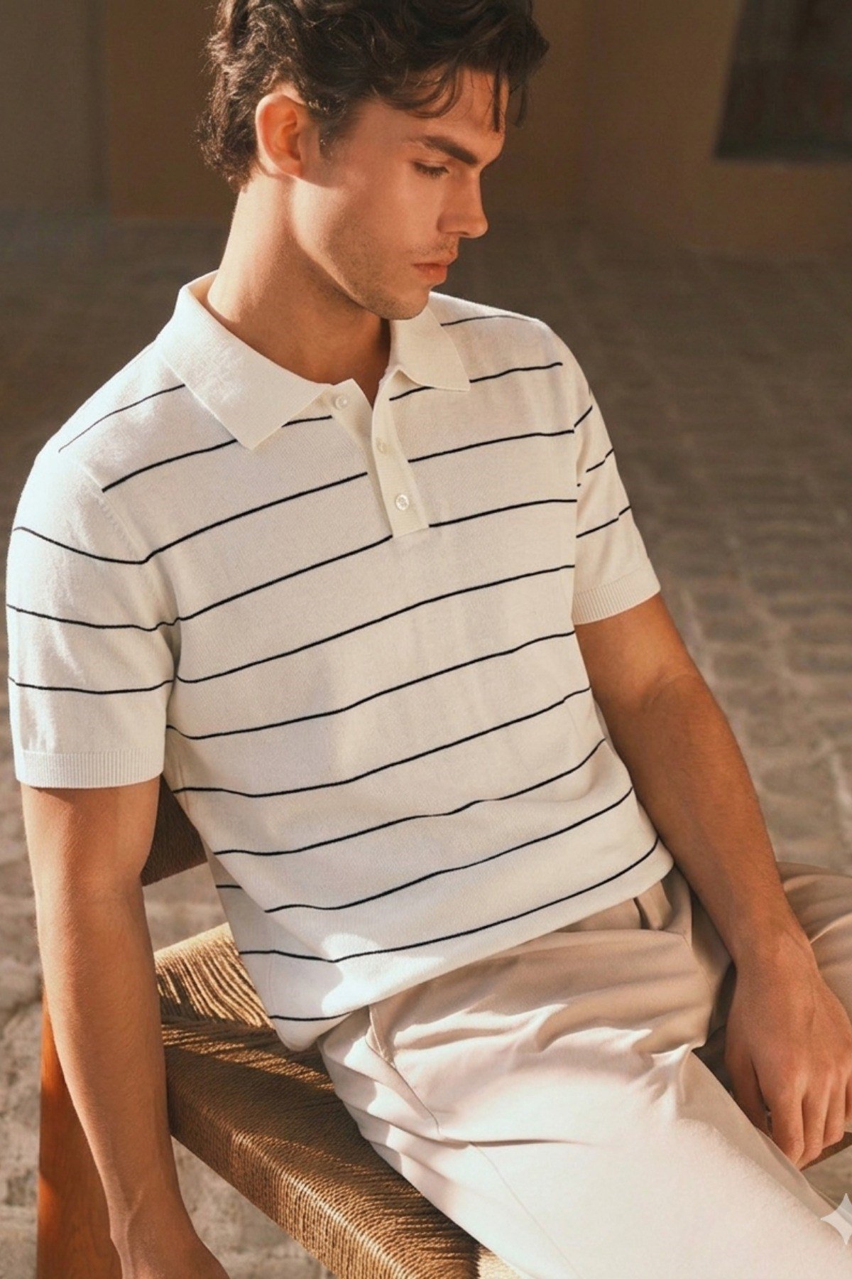 Tarz CoolT-shirtTC-PL-CZG-026-Siyah-SErkek Old Money Çizgili Polo Yaka Triko Tişört Slim Fit