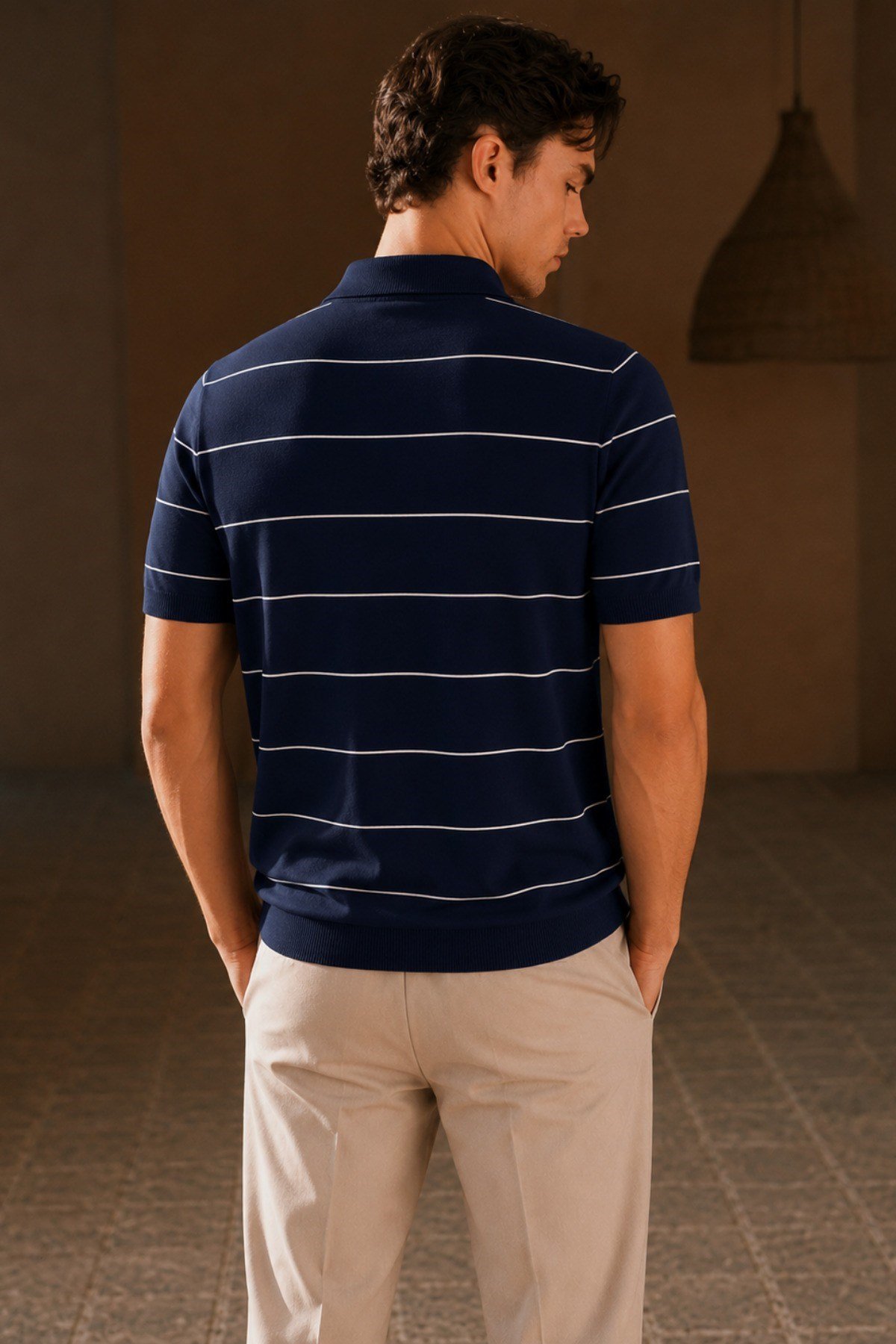 Tarz CoolT-shirtTC-PL-CZG-026-Siyah-SErkek Old Money Çizgili Polo Yaka Triko Tişört Slim Fit