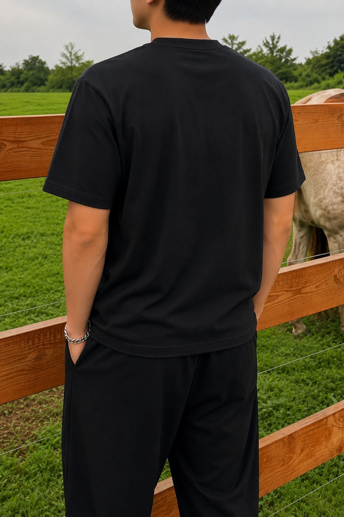 Tarz CoolT-shirtTC-RGL-2IP-026-Siyah-SErkek Regular Fit Bisiklet Yaka Basic Tişört 2 İplik Şardonsuz %100 Pamuk Günlük Rahat T-Shirt