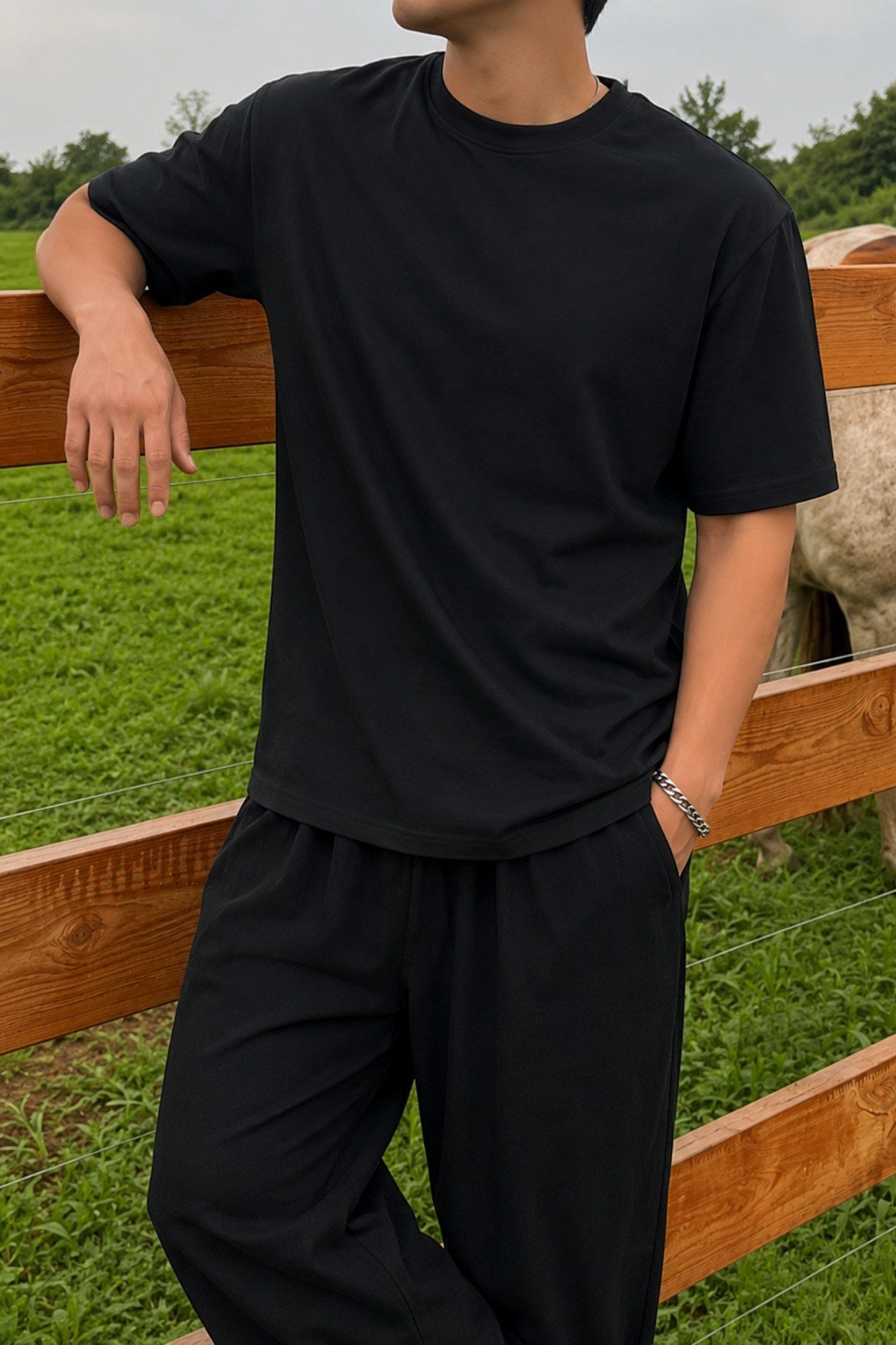 Tarz CoolT-shirtTC-RGL-2IP-026-Siyah-SErkek Regular Fit Bisiklet Yaka Basic Tişört 2 İplik Şardonsuz %100 Pamuk Günlük Rahat T-Shirt