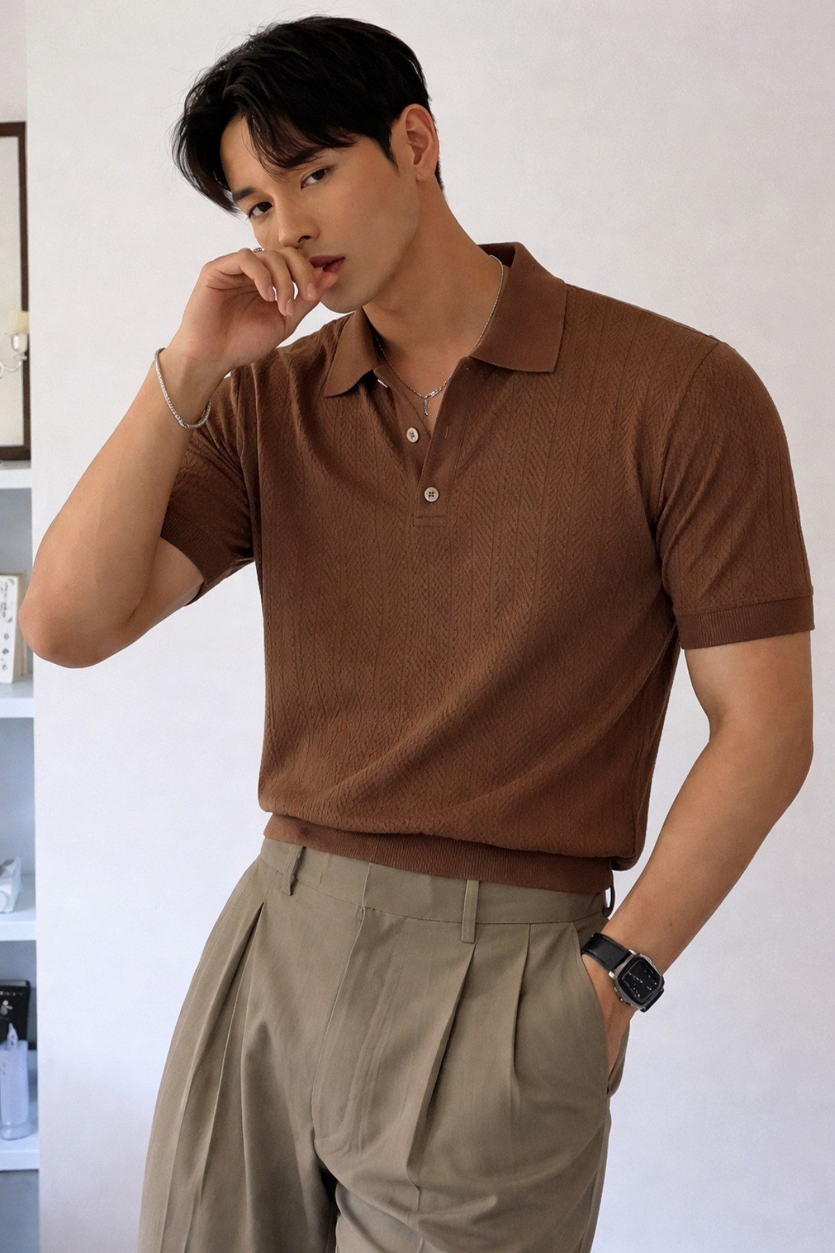 Tarz CoolT-shirtTC-TRK-2419-BY-LErkek Triko Polo Yaka Tişört Slim İnce Dokulu Şık Basic Triko T-Shirt