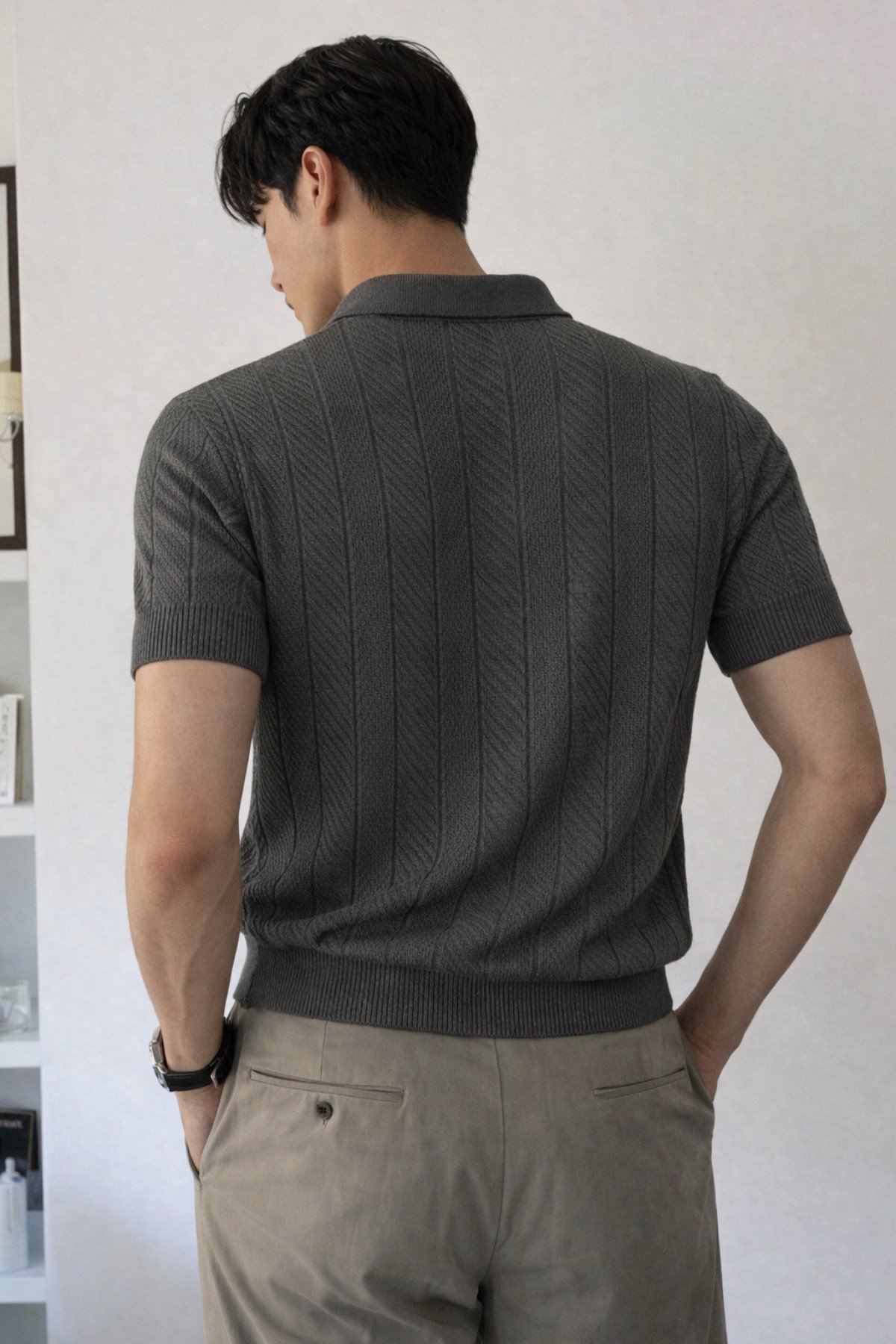 Tarz CoolT-shirtTC-TRK-2419-BY-LErkek Triko Polo Yaka Tişört Slim İnce Dokulu Şık Basic Triko T-Shirt