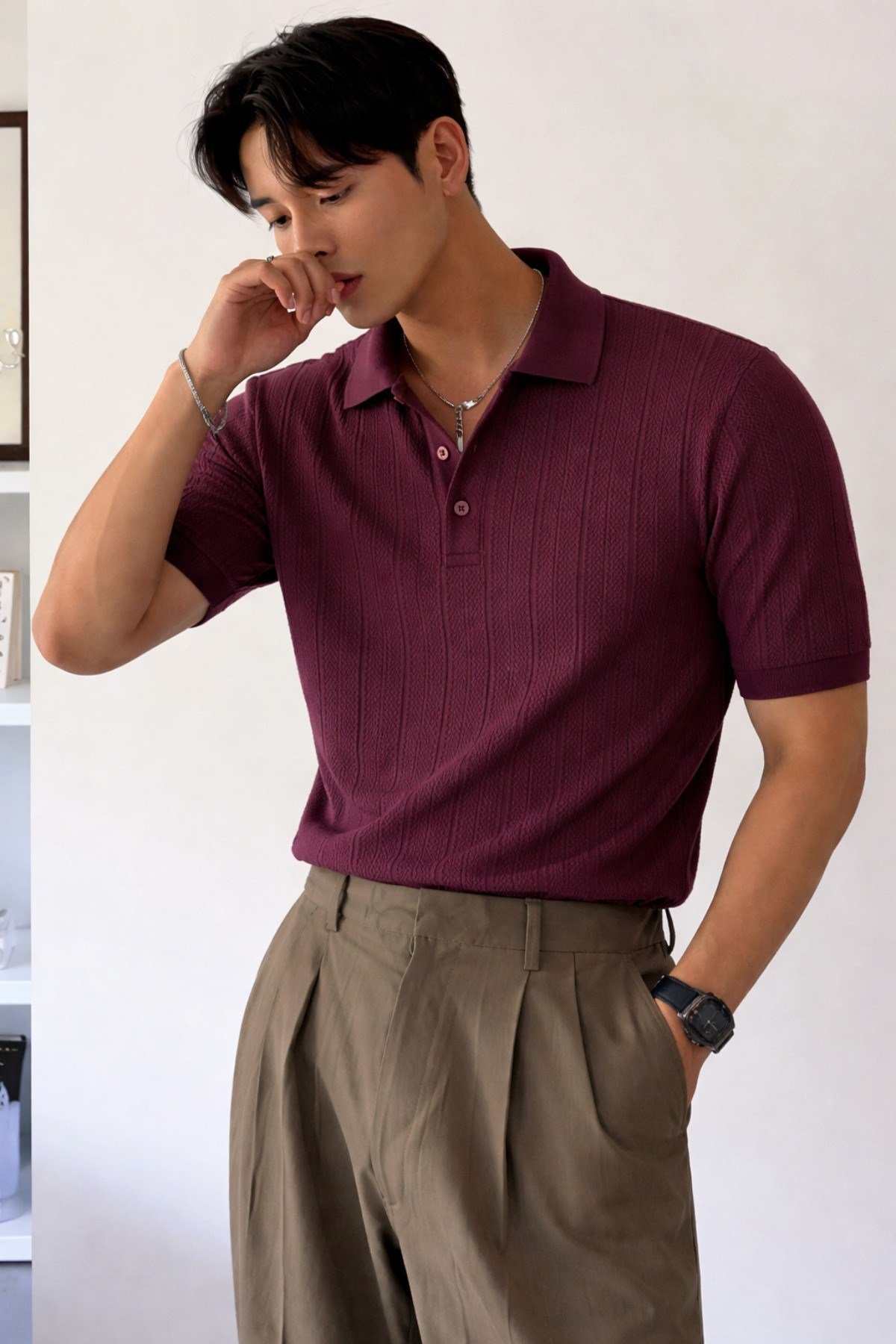Tarz CoolT-shirtTC-TRK-2419-BY-LErkek Triko Polo Yaka Tişört Slim İnce Dokulu Şık Basic Triko T-Shirt
