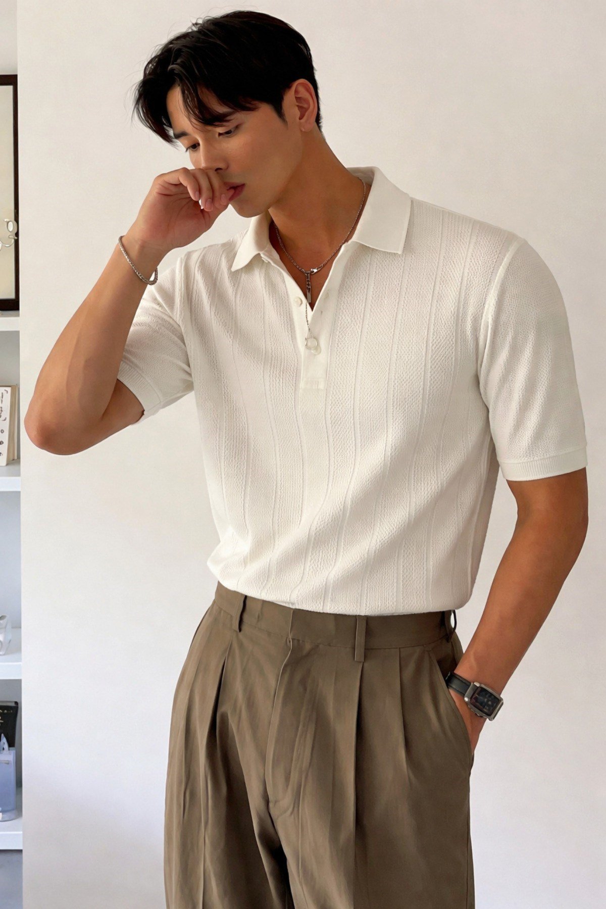 Tarz CoolT-shirtTC-TRK-2419-BY-LErkek Triko Polo Yaka Tişört Slim İnce Dokulu Şık Basic Triko T-Shirt
