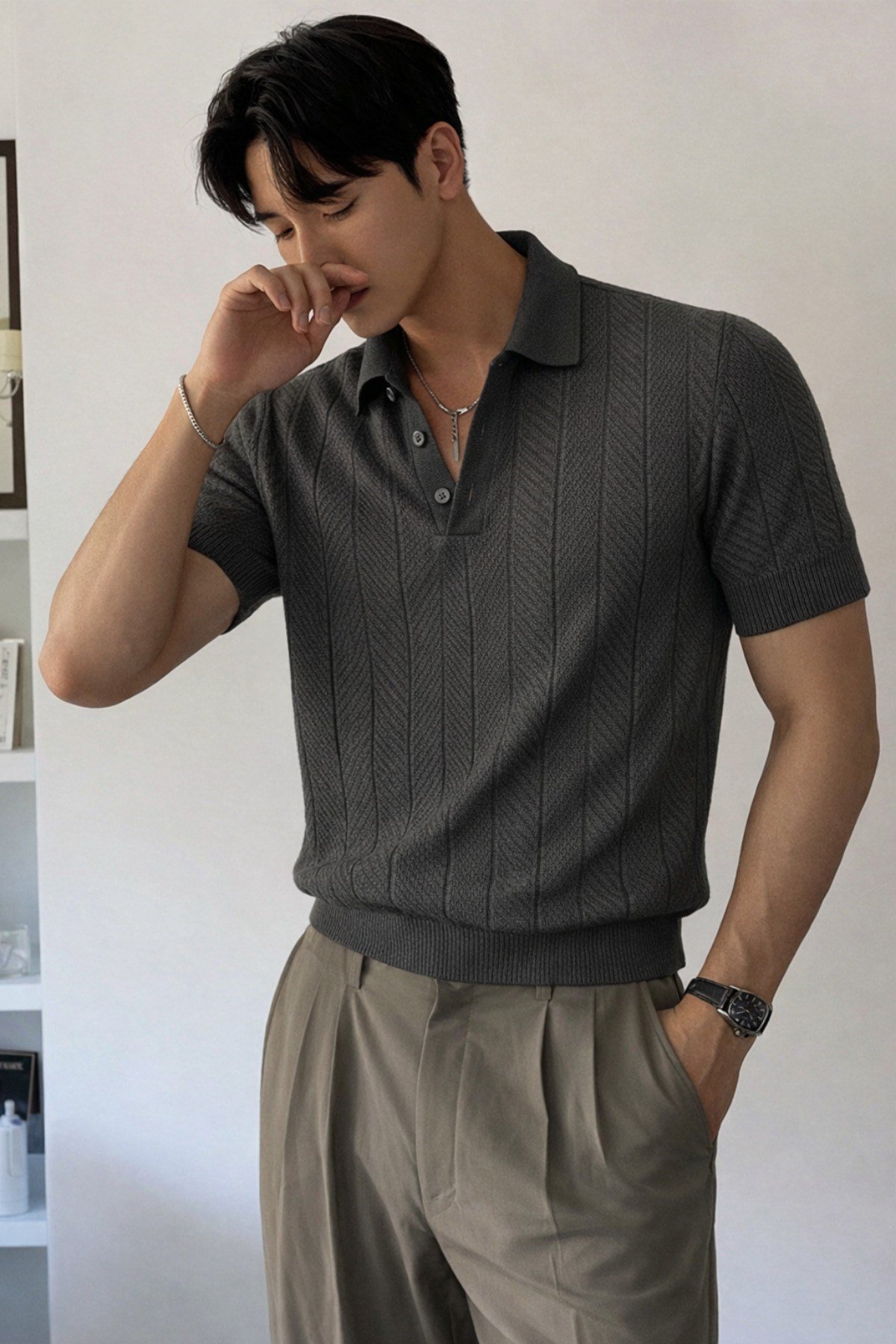 Tarz CoolT-shirtTC-TRK-2419-BY-LErkek Triko Polo Yaka Tişört Slim İnce Dokulu Şık Basic Triko T-Shirt