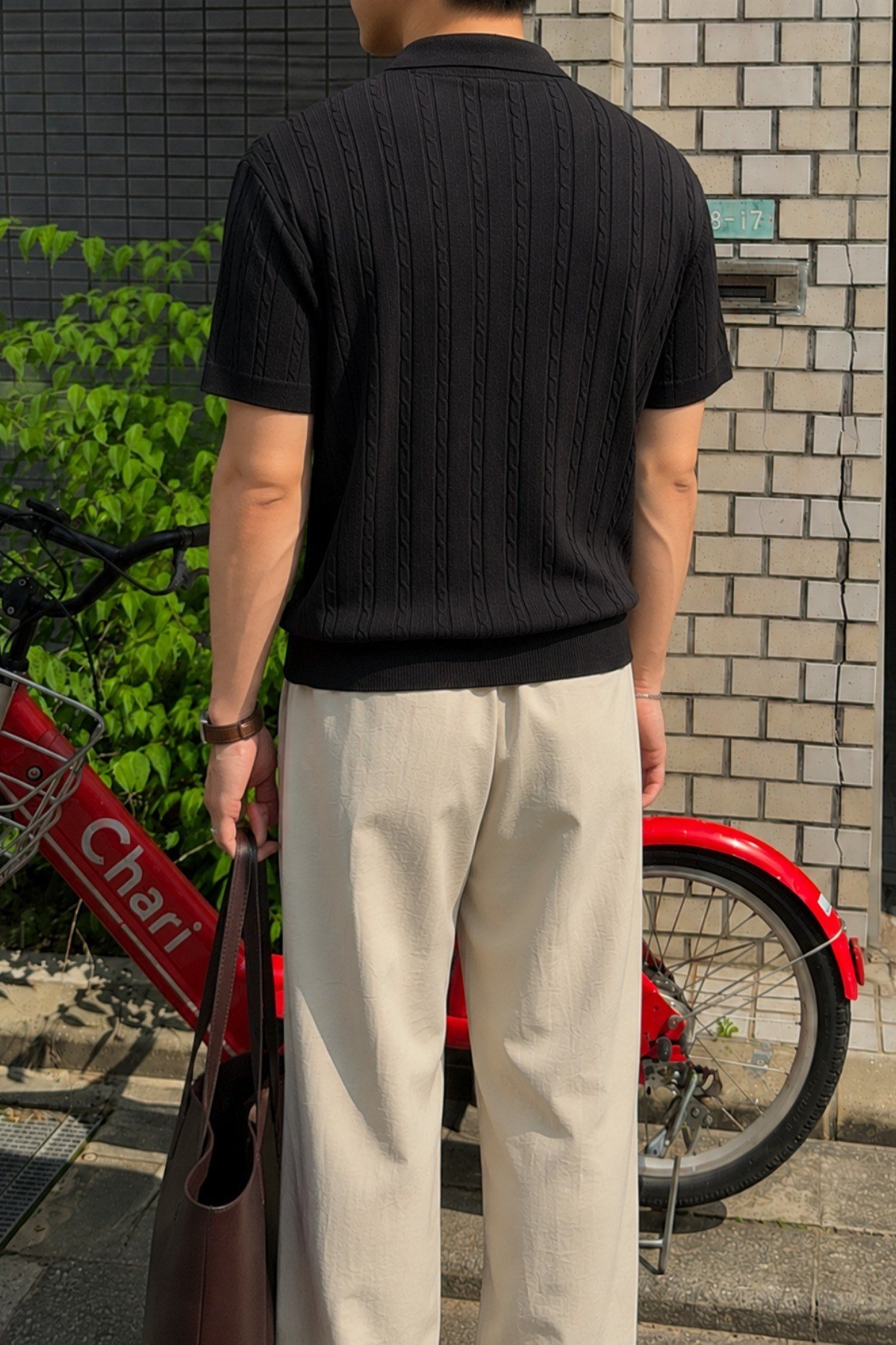 Tarz CoolT-shirtTC-TRRK-2687-Haki-MErkek Slim Fit Fermuarlı Polo Yaka Saç Örgü Desenli Triko Tişört – Yazlık Pamuklu Esnek Örme