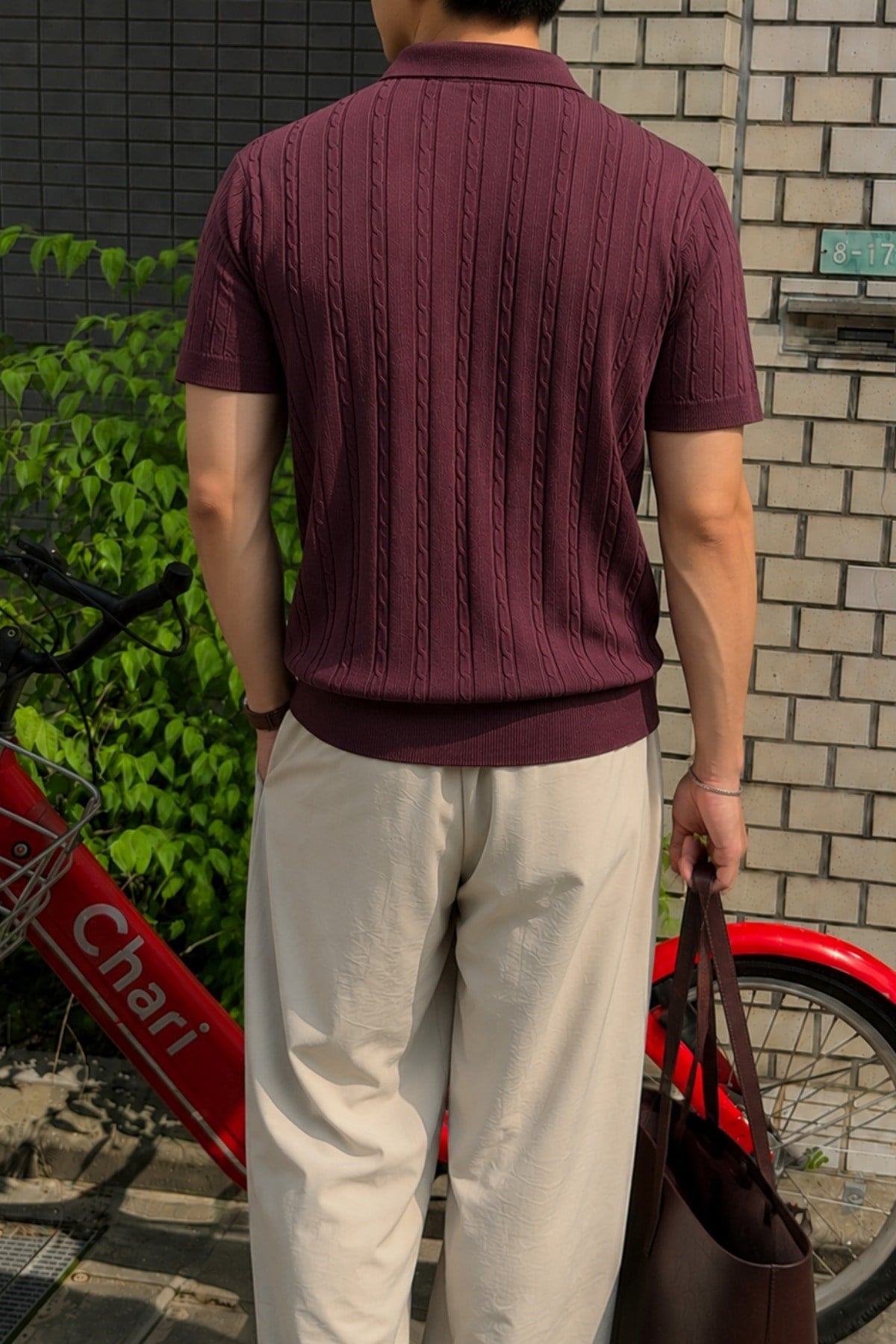 Tarz CoolT-shirtTC-TRRK-2687-Haki-MErkek Slim Fit Fermuarlı Polo Yaka Saç Örgü Desenli Triko Tişört – Yazlık Pamuklu Esnek Örme