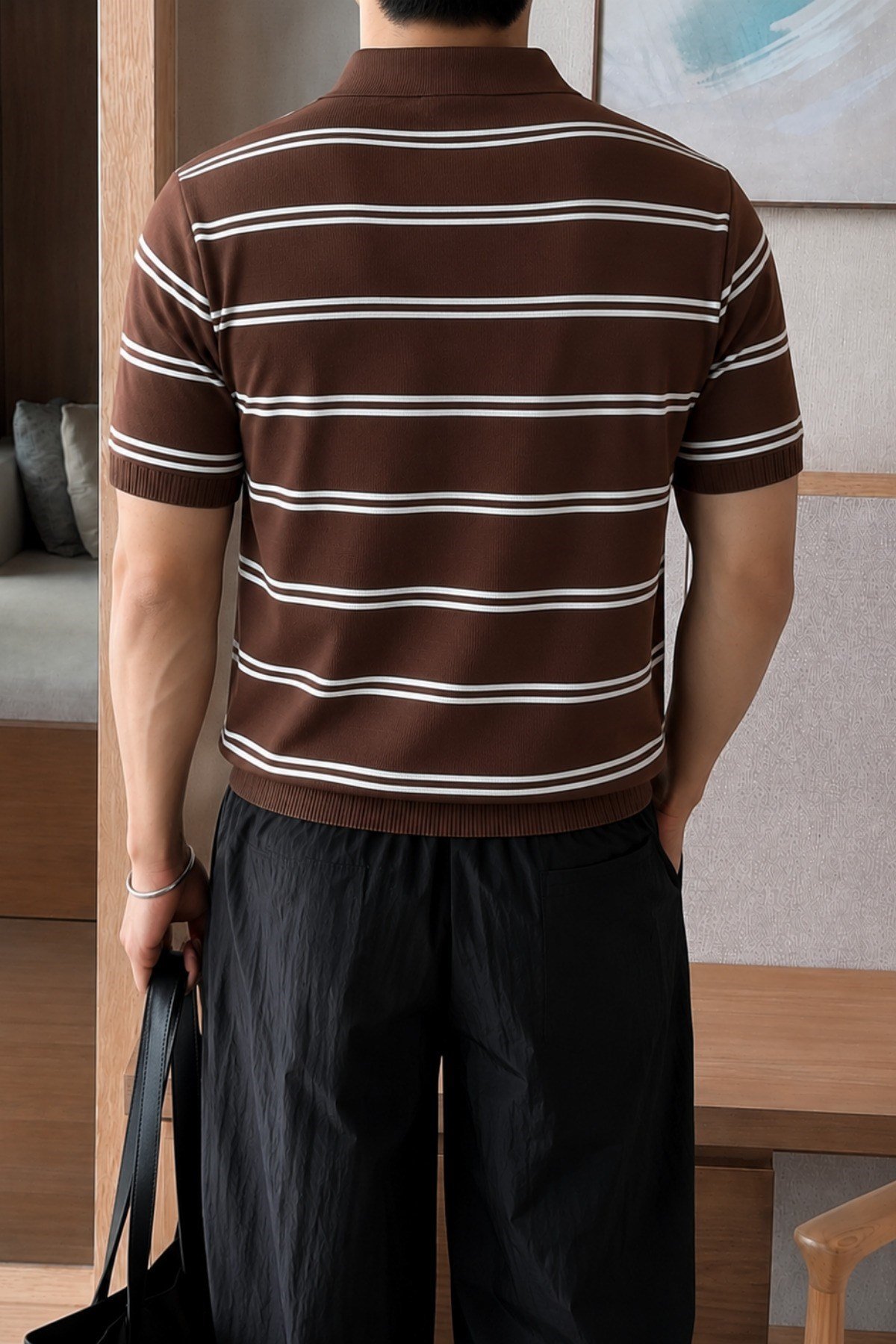 Tarz CoolT-shirtTC-VSK-2687-Haki-LErkek Çizgili Polo Yaka Viskon Triko Tişört – Slim Fit Yazlık Şık Triko Polo