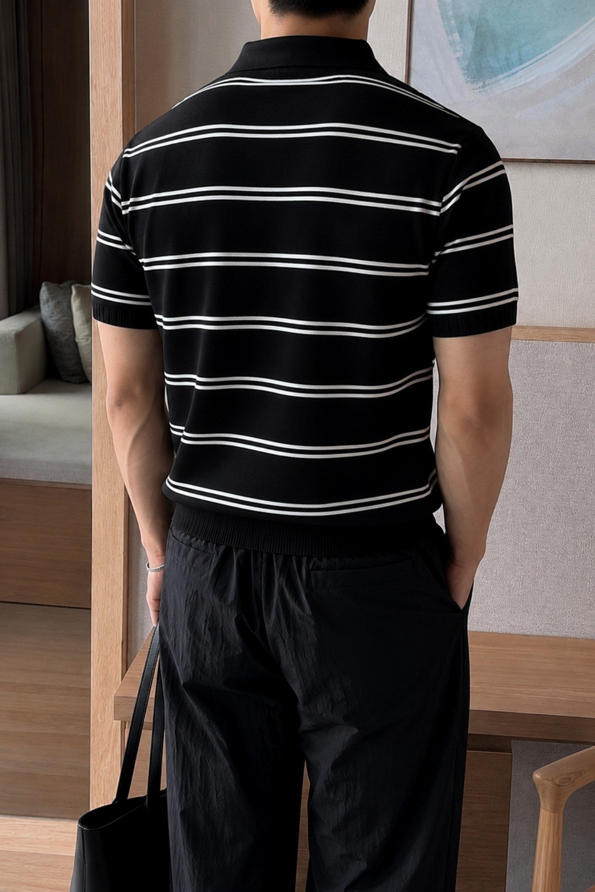 Tarz CoolT-shirtTC-VSK-2687-Haki-LErkek Çizgili Polo Yaka Viskon Triko Tişört – Slim Fit Yazlık Şık Triko Polo