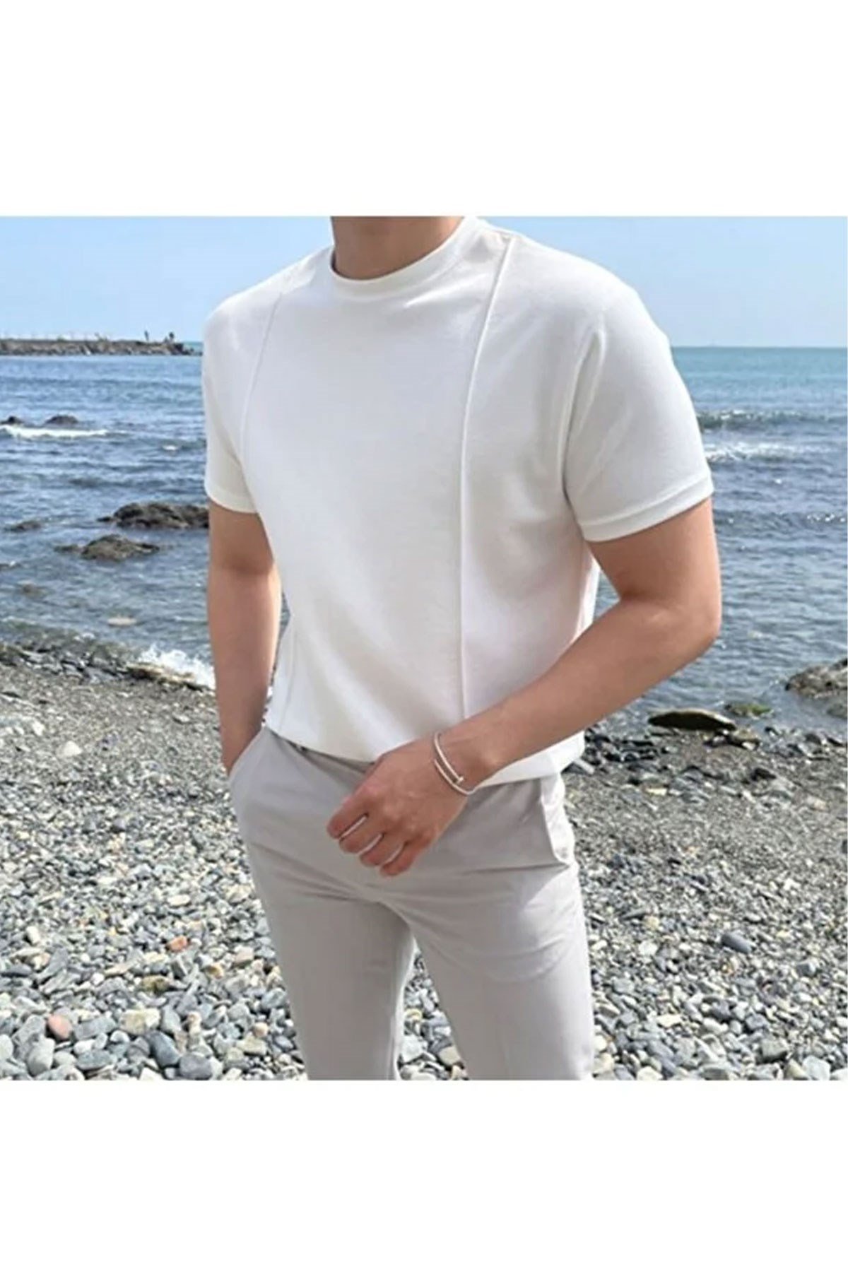 Tarz CoolT-shirtTC00420R01Yuvarlak Yaka 2 Çizgili Triko T-shirt