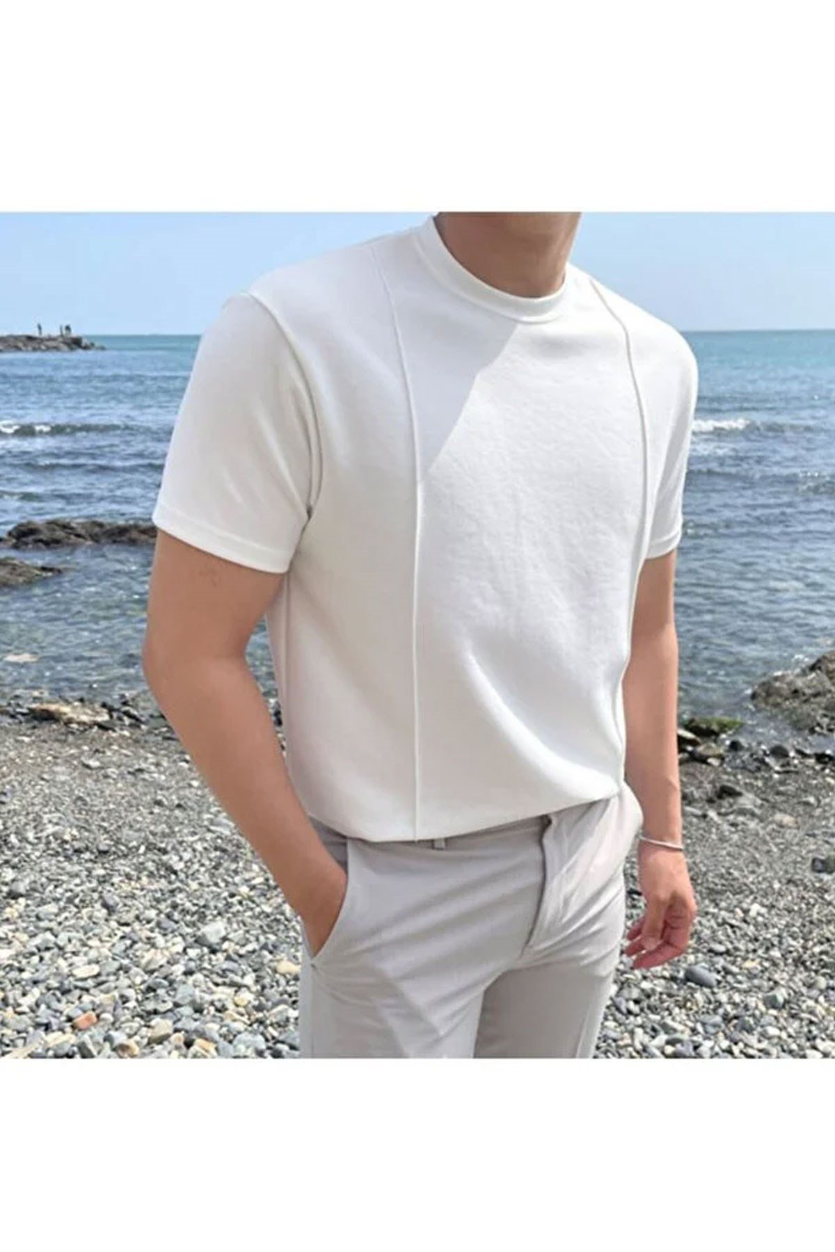 Tarz CoolT-shirtTC00420R01Yuvarlak Yaka 2 Çizgili Triko T-shirt