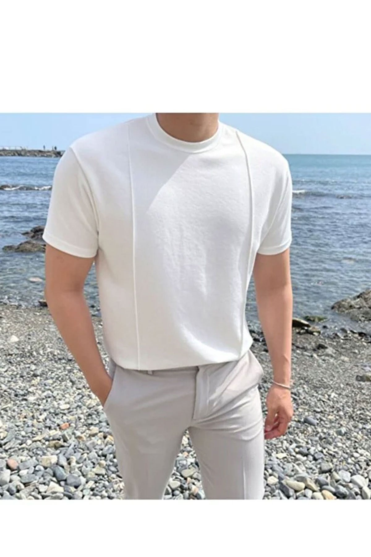 Tarz CoolT-shirtTC00420R01Yuvarlak Yaka 2 Çizgili Triko T-shirt