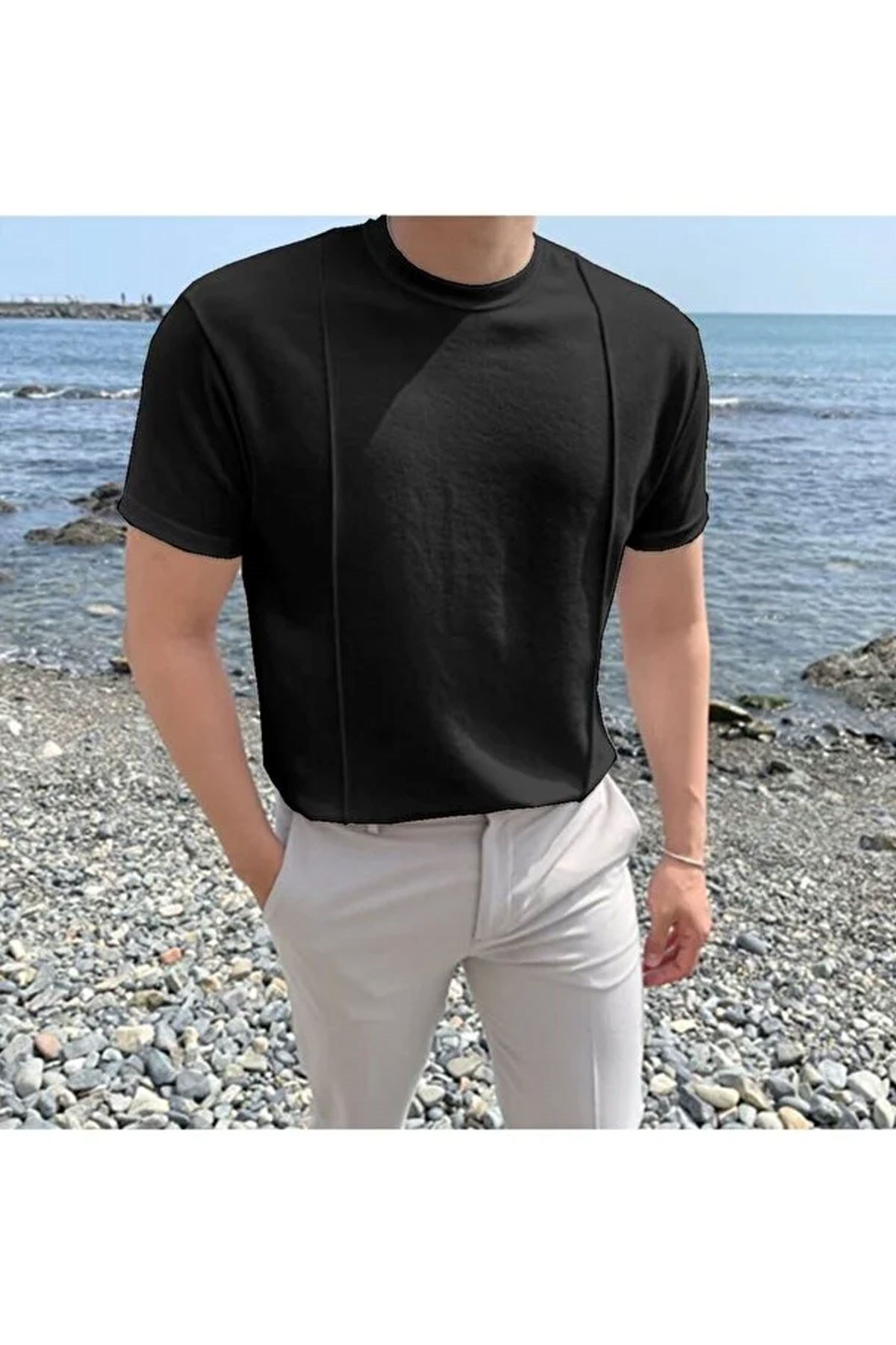 Tarz CoolT-shirtTC00420R01Yuvarlak Yaka 2 Çizgili Triko T-shirt