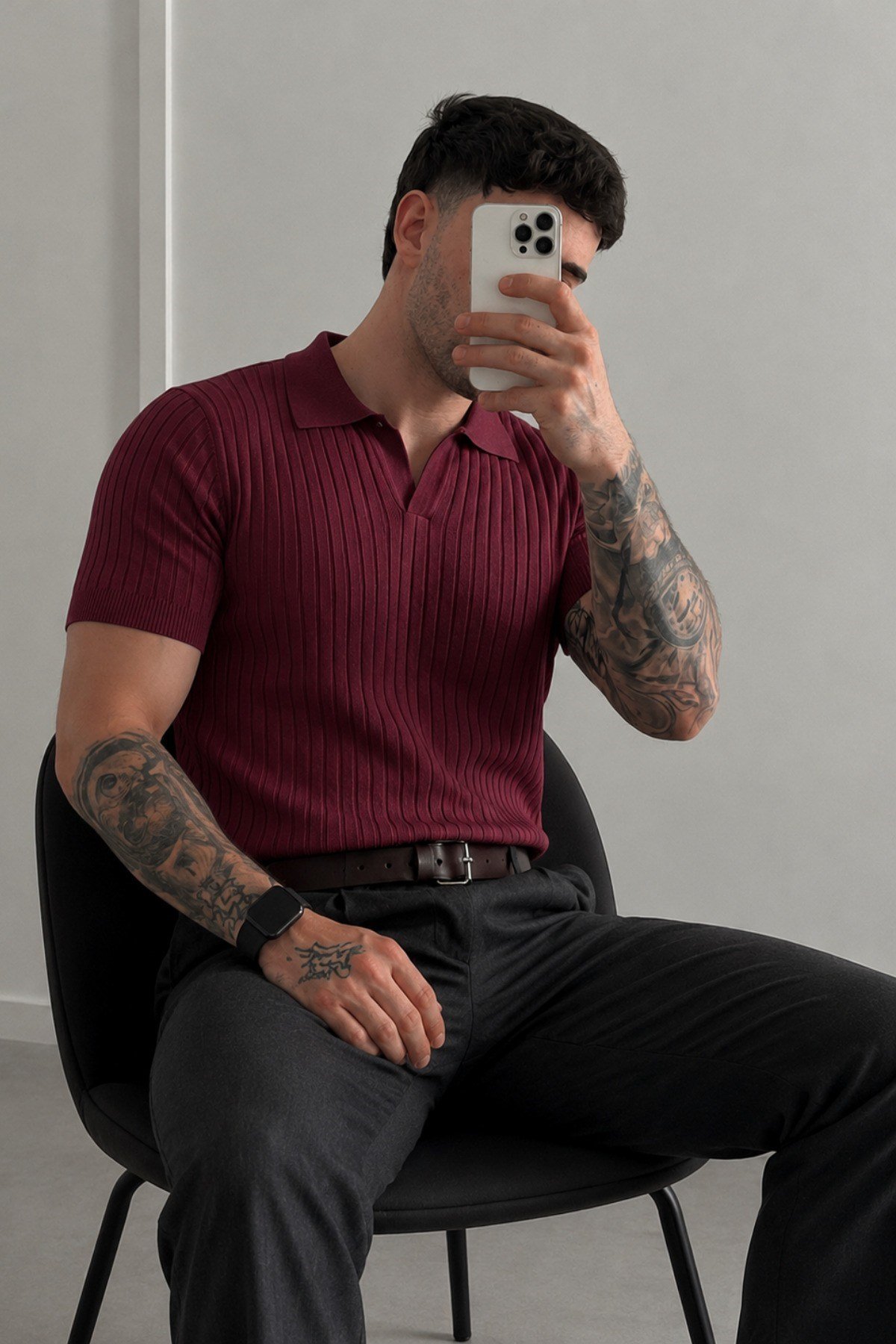 Tarz CoolT-shirtTC1969-026-Haki-SPremium Fitilli Triko Polo Yaka Erkek Old Money T-Shirt