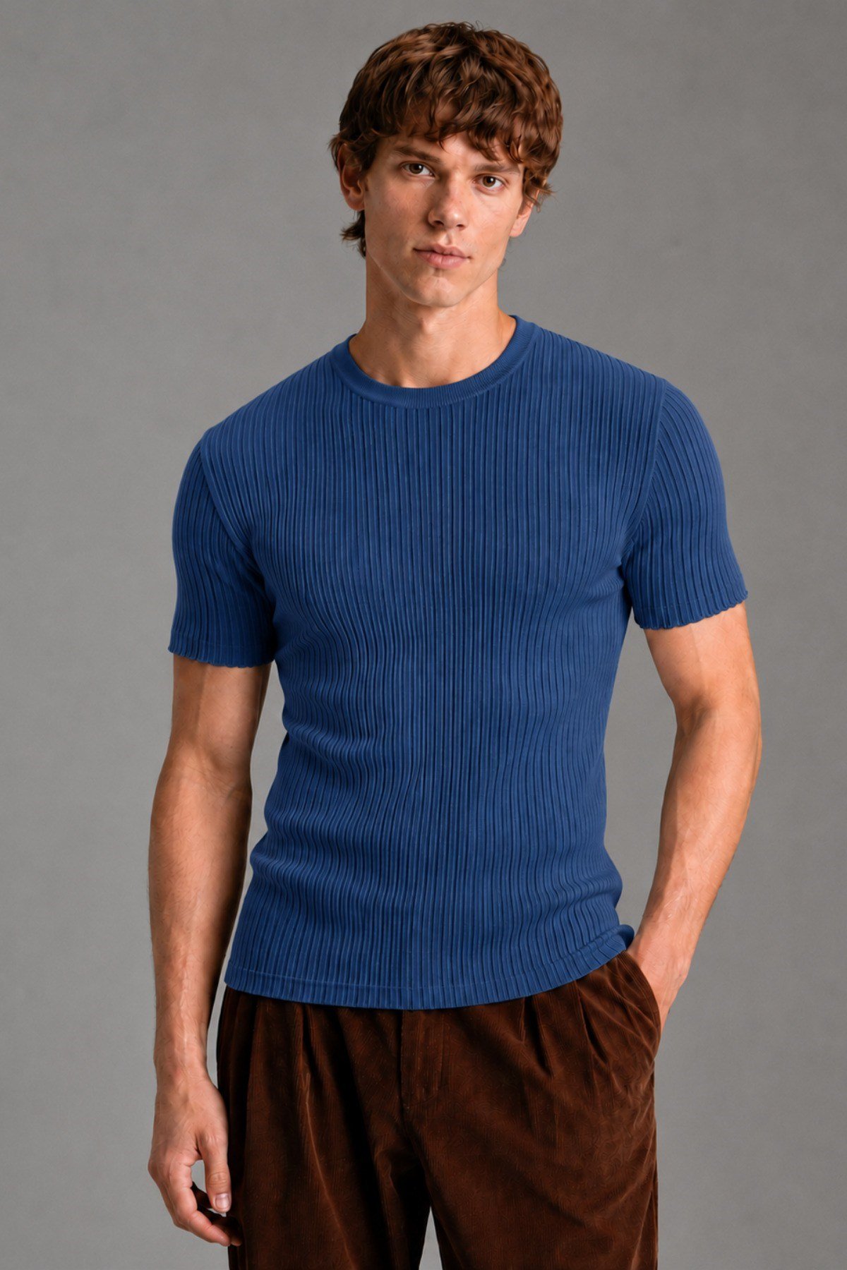Tarz CoolT-shirtTC25007-Siyah-XLErkek Fitilli Likralı Slim Fit Bisiklet Yaka Tişört