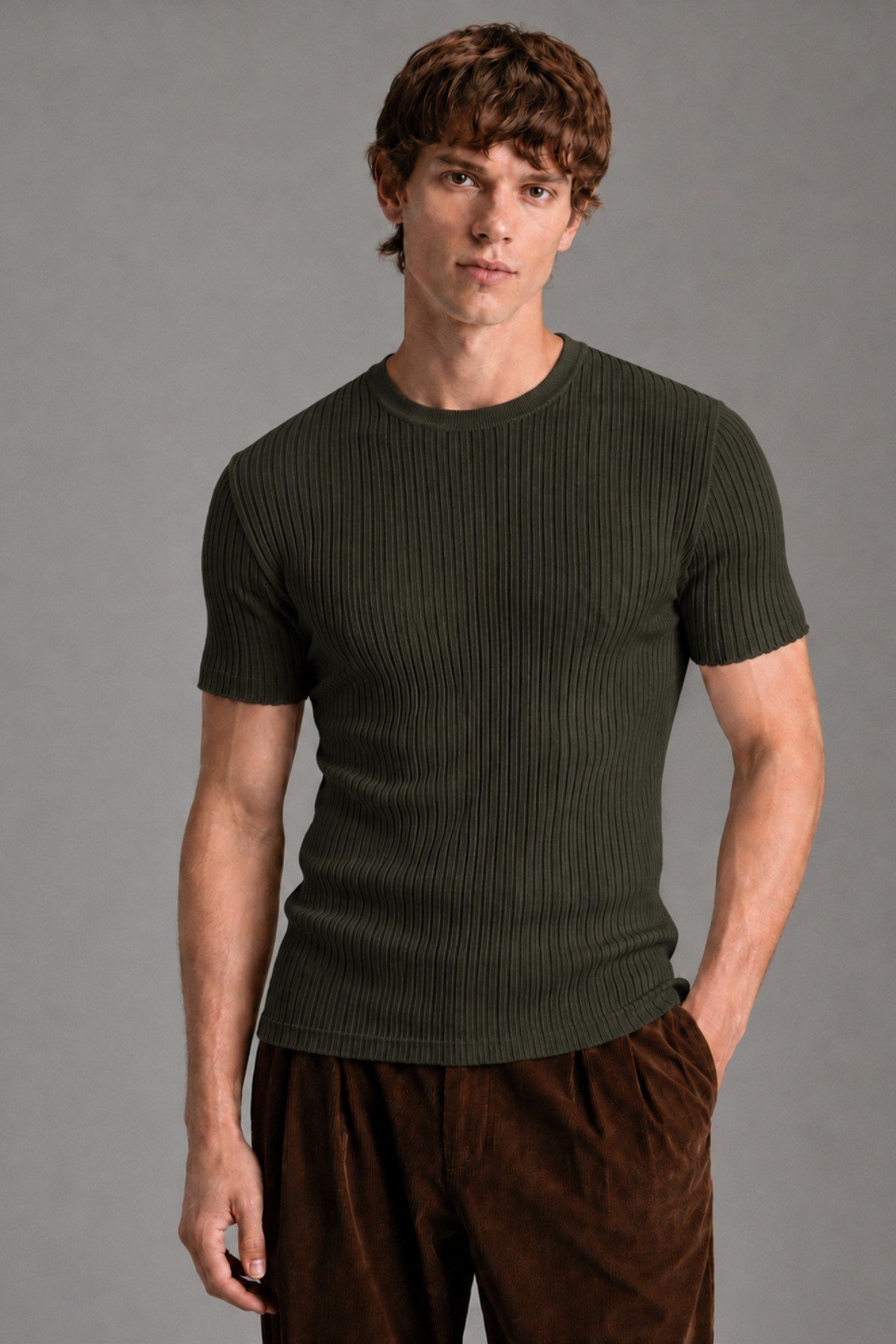 Tarz CoolT-shirtTC25007-Siyah-XLErkek Fitilli Likralı Slim Fit Bisiklet Yaka Tişört