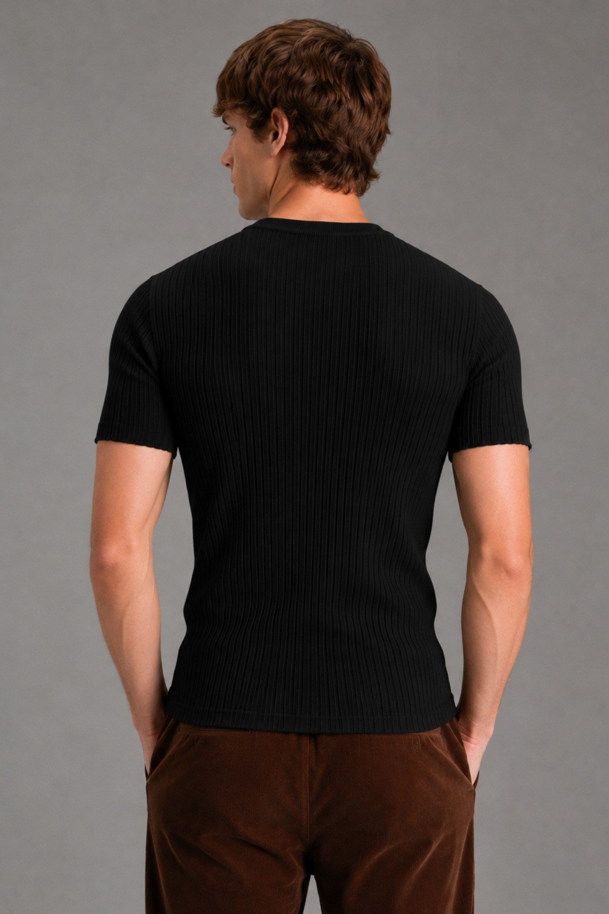 Tarz CoolT-shirtTC25007-Siyah-XLErkek Fitilli Likralı Slim Fit Bisiklet Yaka Tişört