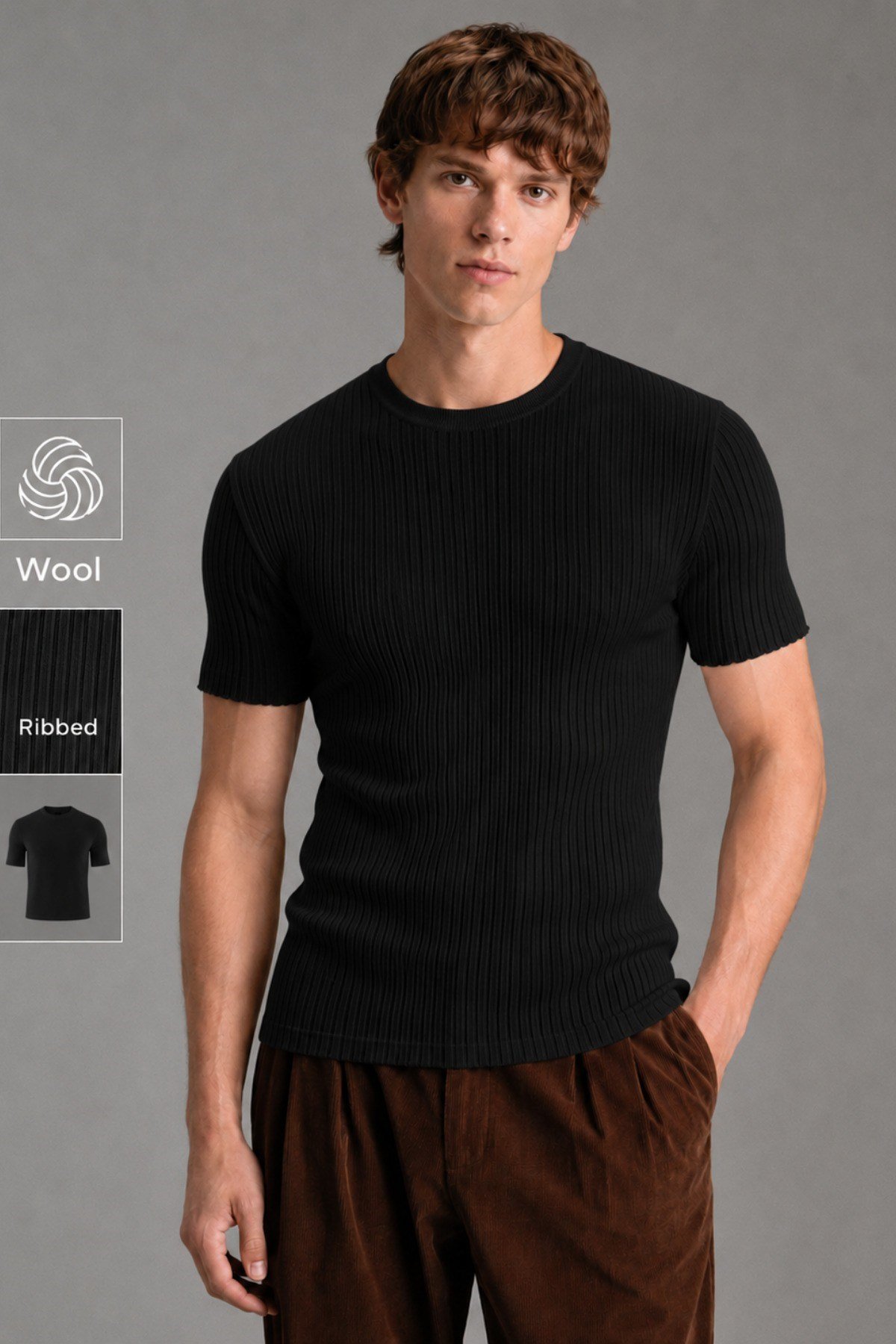 Tarz CoolT-shirtTC25007-Siyah-XLErkek Fitilli Likralı Slim Fit Bisiklet Yaka Tişört