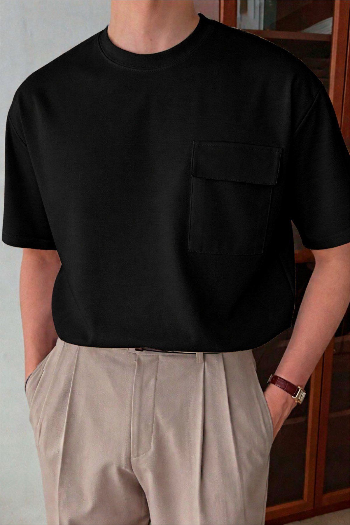 Tarz CoolT-shirtTKCPTST026-SBY-LErkek Cepli Basic Tişört – Oversize Modern Kesim Günlük Şık Stil
