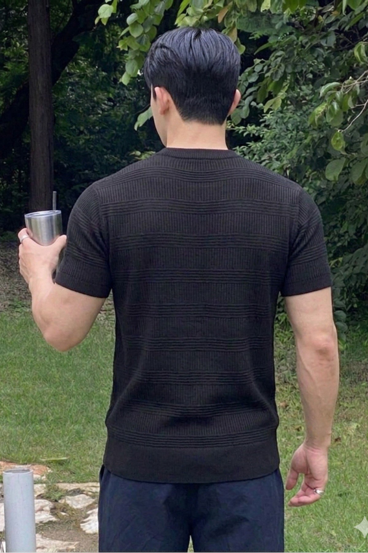Tarz CoolT-shirtTRK-FTL-001-Siyah-XLFitilli Triko Tişört Erkek Slim Fit Yazlık Premium Basic Üst