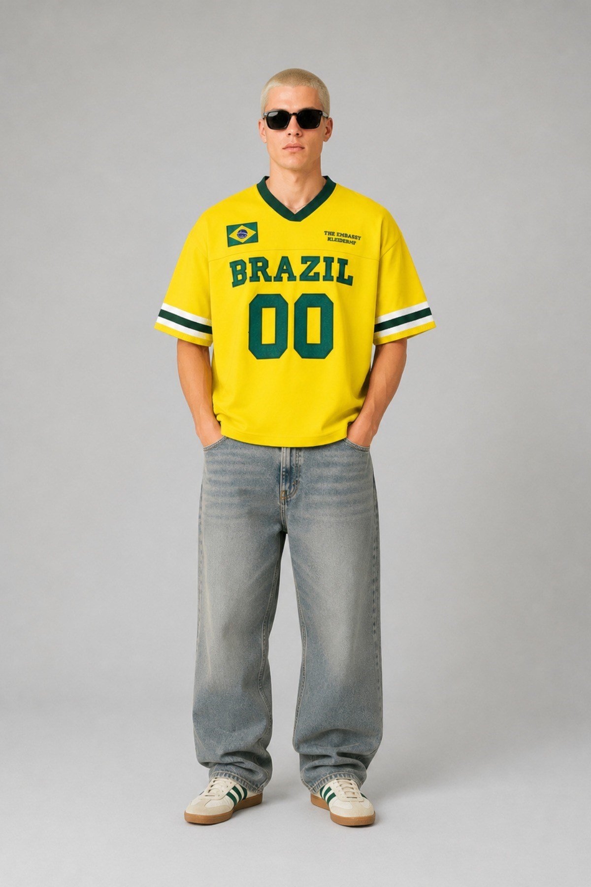 Tarz CoolT-shirtTRK-ULKE-026-Mavi-LErkek Argentina Nakışlı Oversize V Yaka Triko T-Shirt