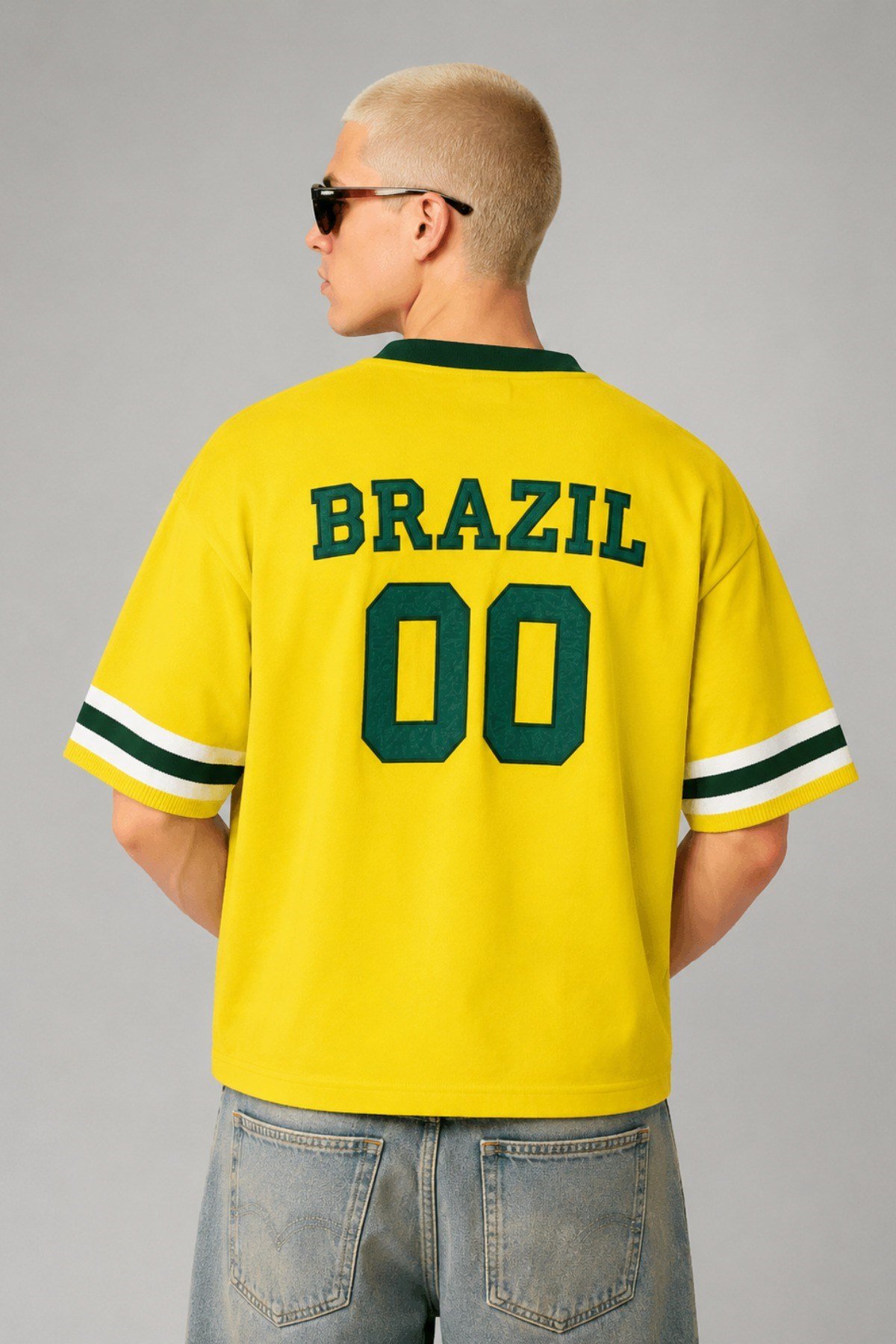 Tarz CoolT-shirtTRK-ULKE-026-Mavi-LErkek Argentina Nakışlı Oversize V Yaka Triko T-Shirt