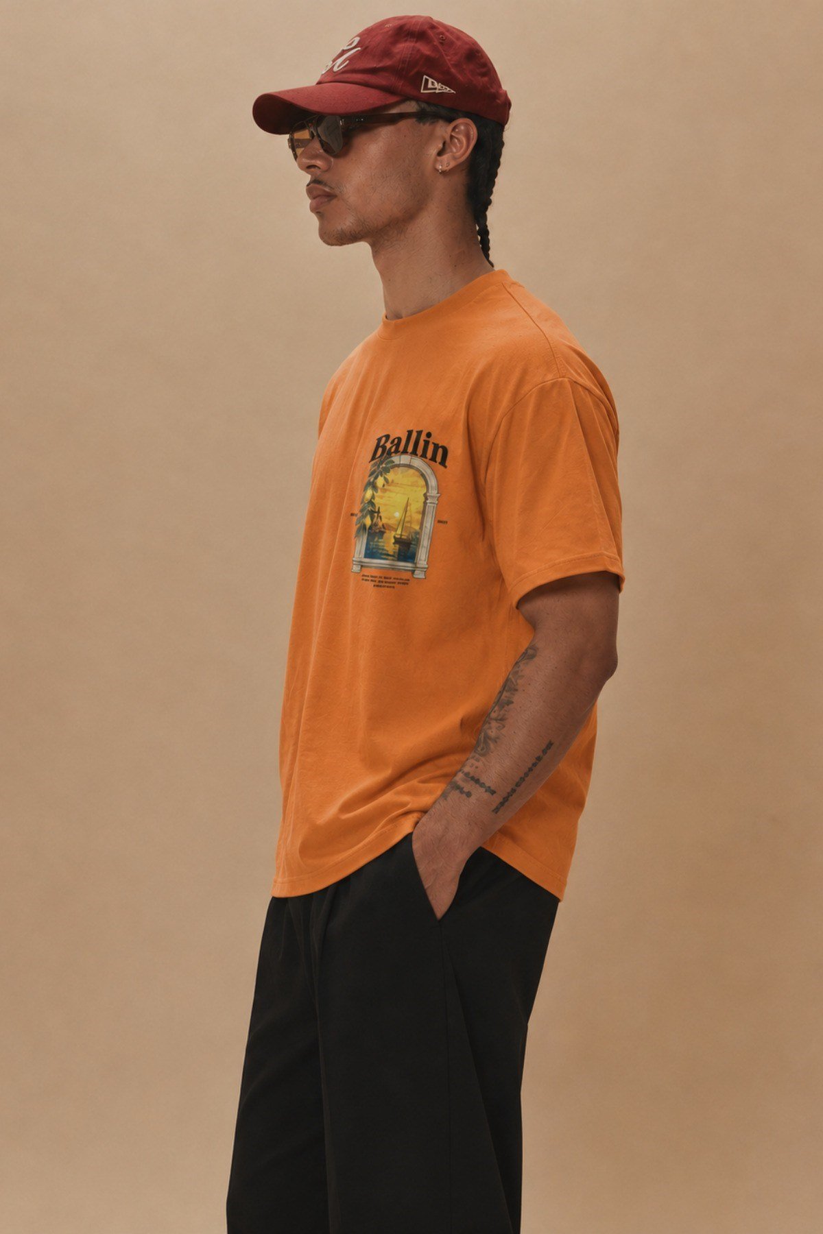 Tarz CoolT-shirtTRZ-BALLIN-01-Beyaz-LErkek Oversize Ön Ve Arka Baskılı Bisiklet Yaka %100 Pamuk Tişört