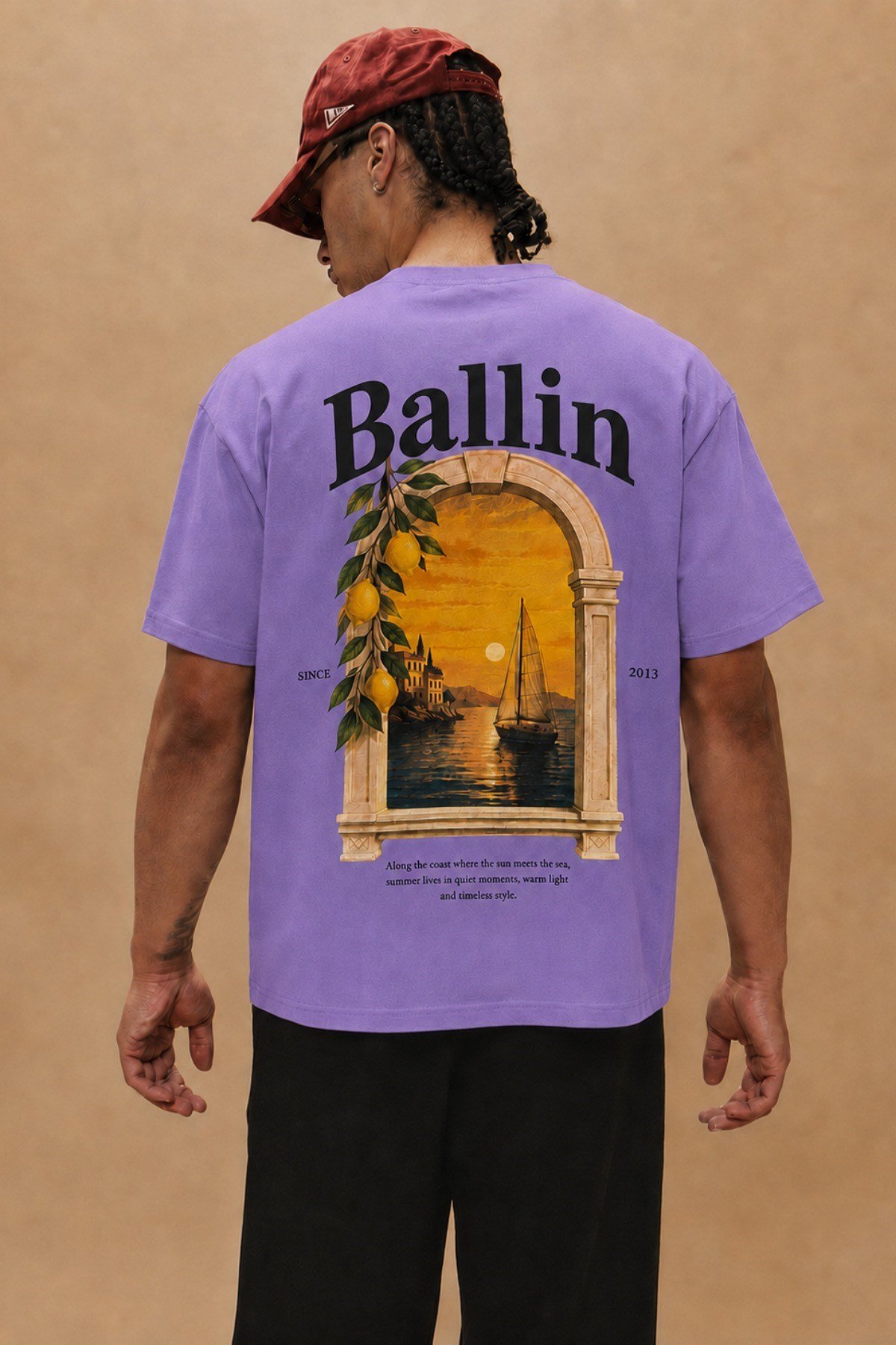 Tarz CoolT-shirtTRZ-BALLIN-01-Beyaz-LErkek Oversize Ön Ve Arka Baskılı Bisiklet Yaka %100 Pamuk Tişört