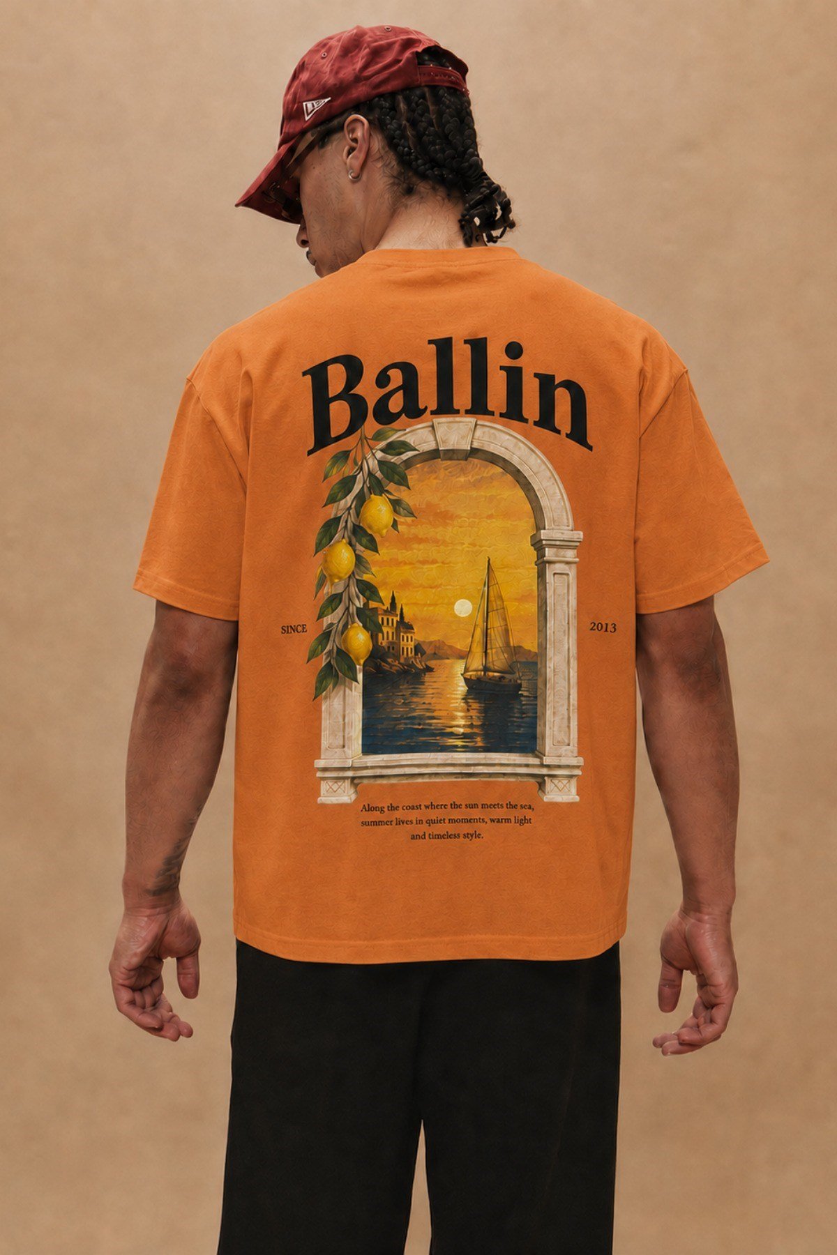 Tarz CoolT-shirtTRZ-BALLIN-01-Beyaz-LErkek Oversize Ön Ve Arka Baskılı Bisiklet Yaka %100 Pamuk Tişört