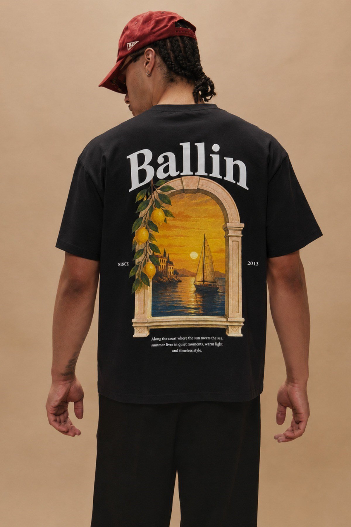 Tarz CoolT-shirtTRZ-BALLIN-01-Beyaz-LErkek Oversize Ön Ve Arka Baskılı Bisiklet Yaka %100 Pamuk Tişört