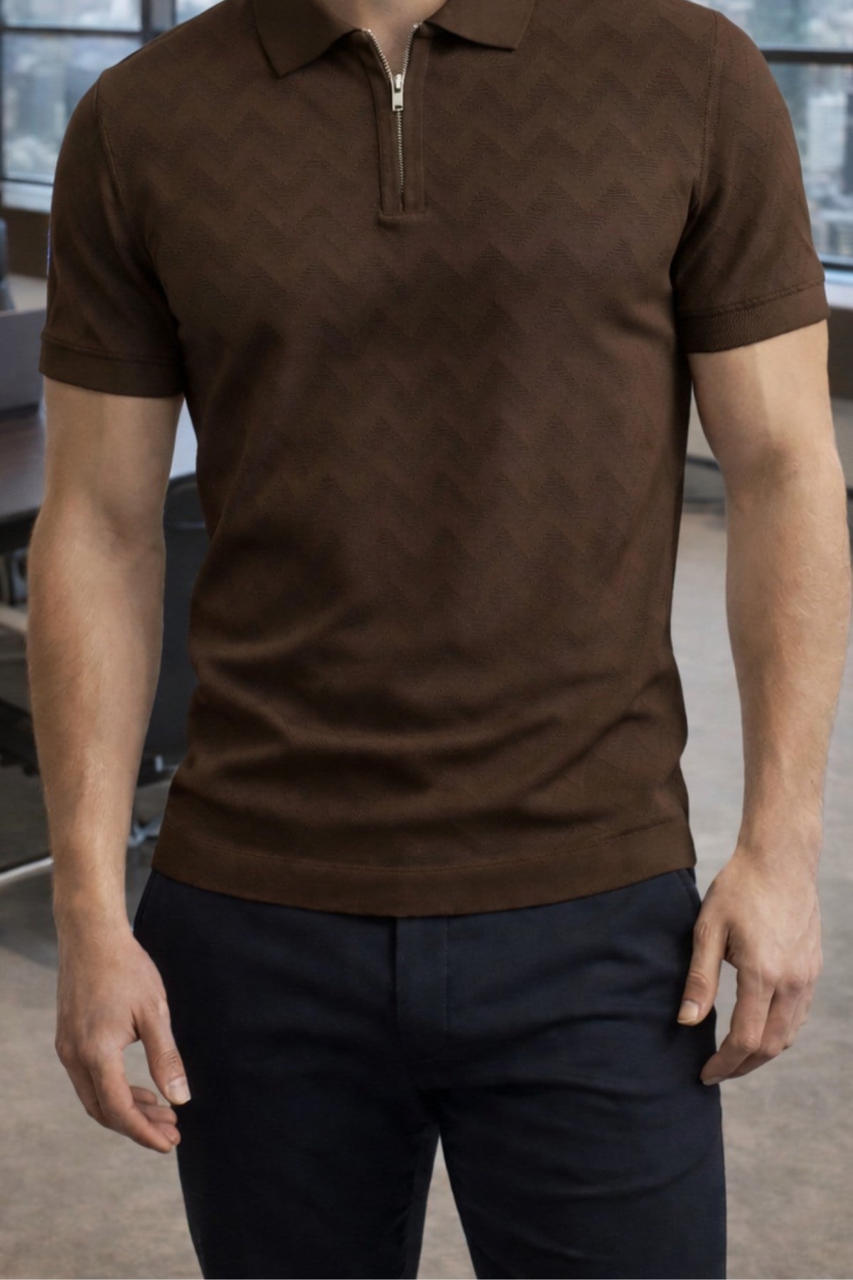 Tarz CoolT-shirtTRZ-FRM-TRK-0001R06-MErkek Slim Fit Fermuarlı Polo Yaka Triko Tişört