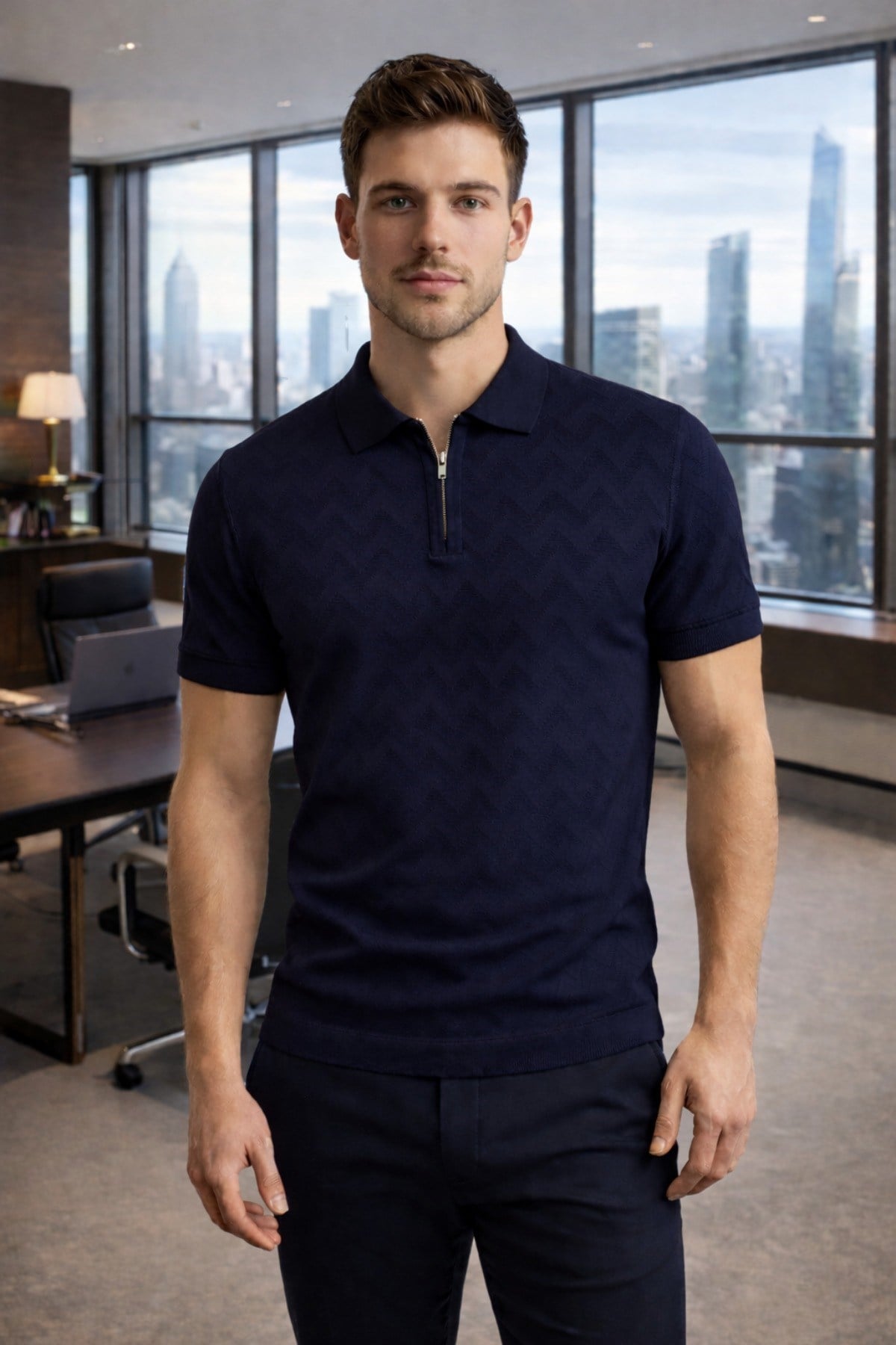 Tarz CoolT-shirtTRZ-FRM-TRK-0001R06-MErkek Slim Fit Fermuarlı Polo Yaka Triko Tişört
