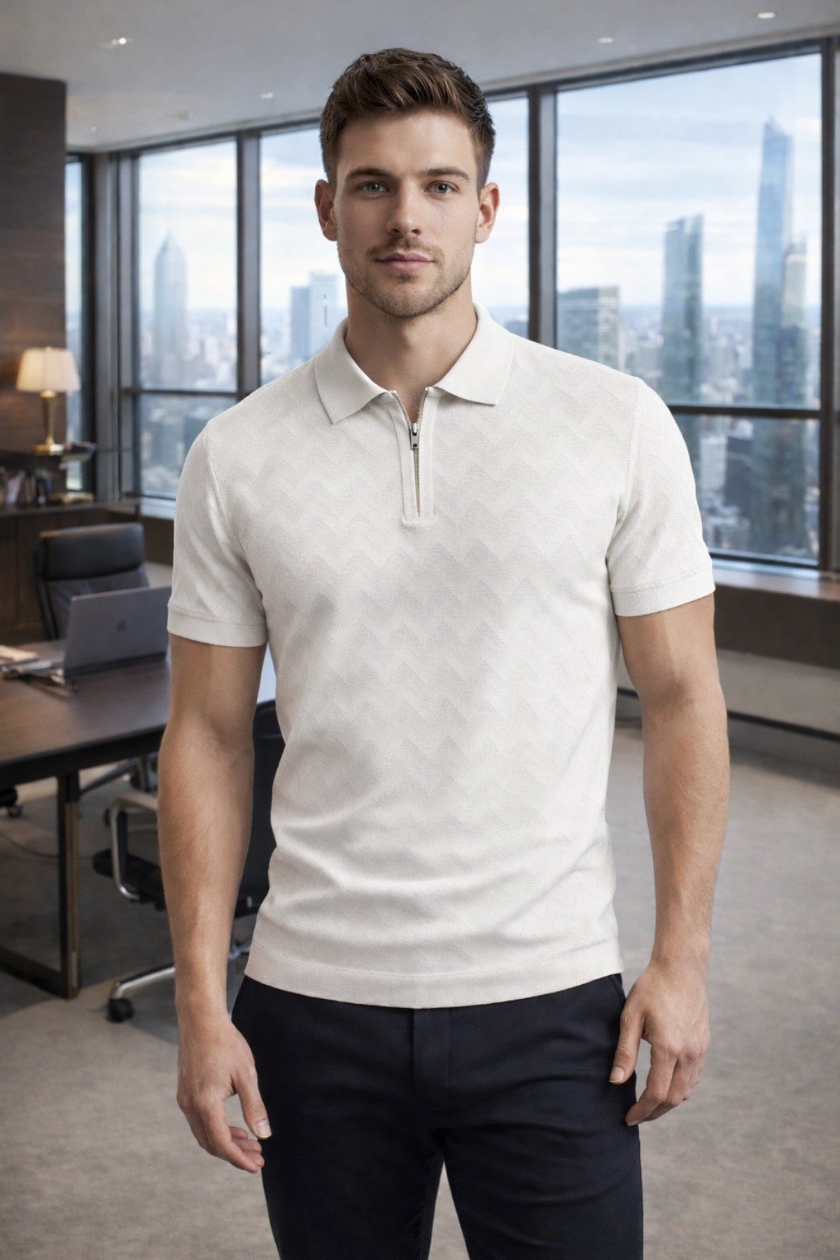 Tarz CoolT-shirtTRZ-FRM-TRK-0001R06-MErkek Slim Fit Fermuarlı Polo Yaka Triko Tişört