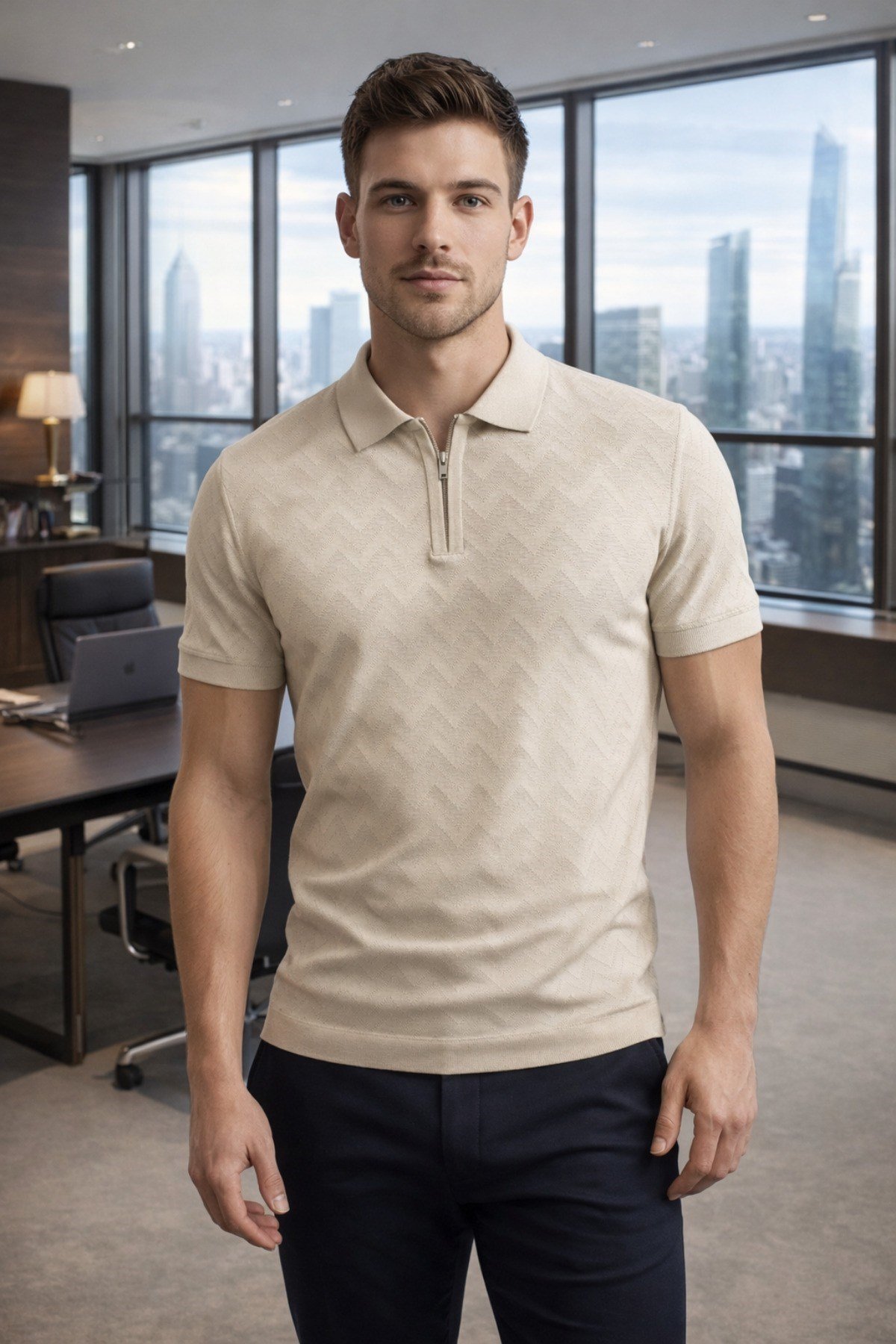 Tarz CoolT-shirtTRZ-FRM-TRK-0001R06-MErkek Slim Fit Fermuarlı Polo Yaka Triko Tişört
