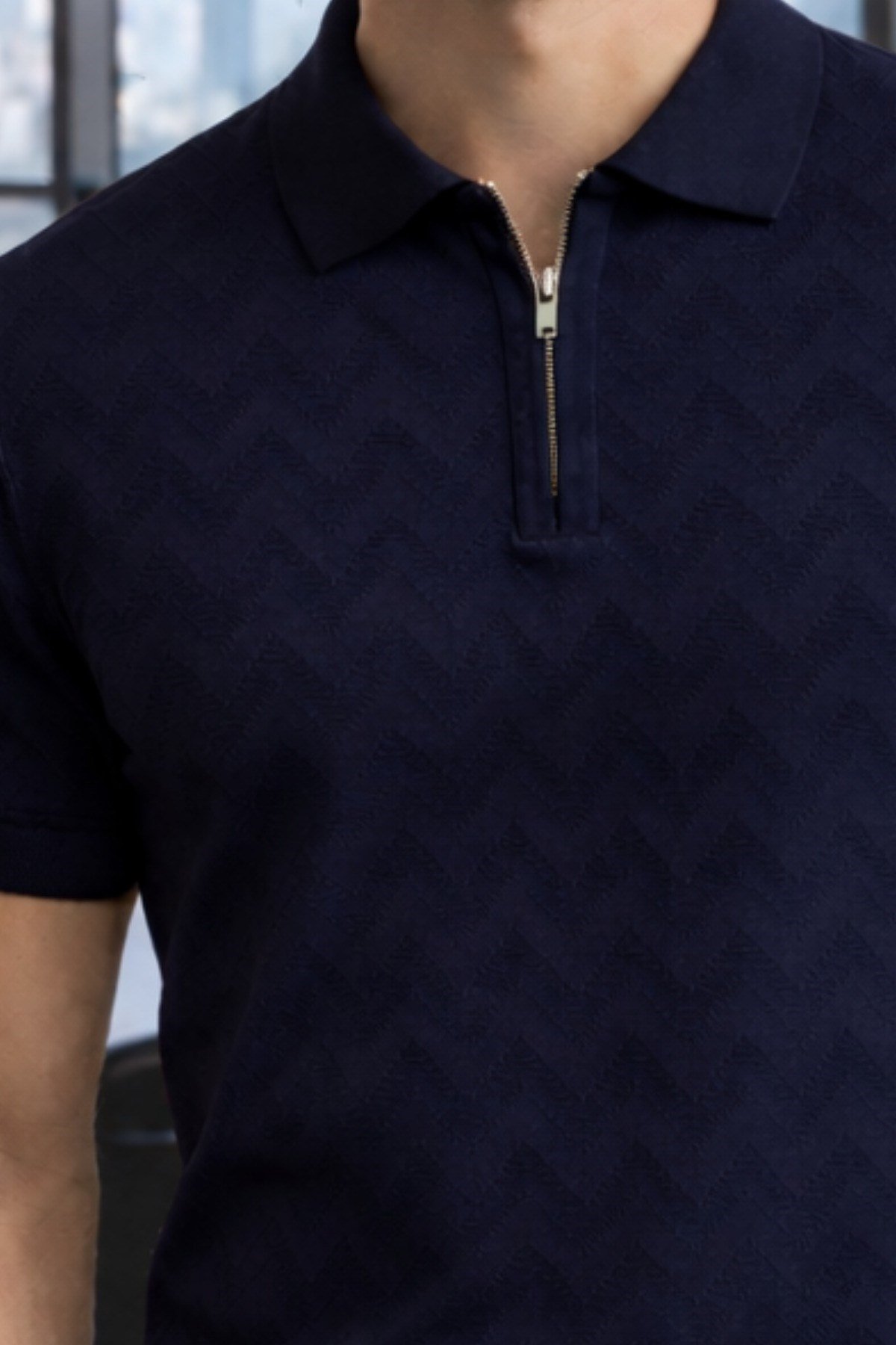 Tarz CoolT-shirtTRZ-FRM-TRK-0001R06-MErkek Slim Fit Fermuarlı Polo Yaka Triko Tişört