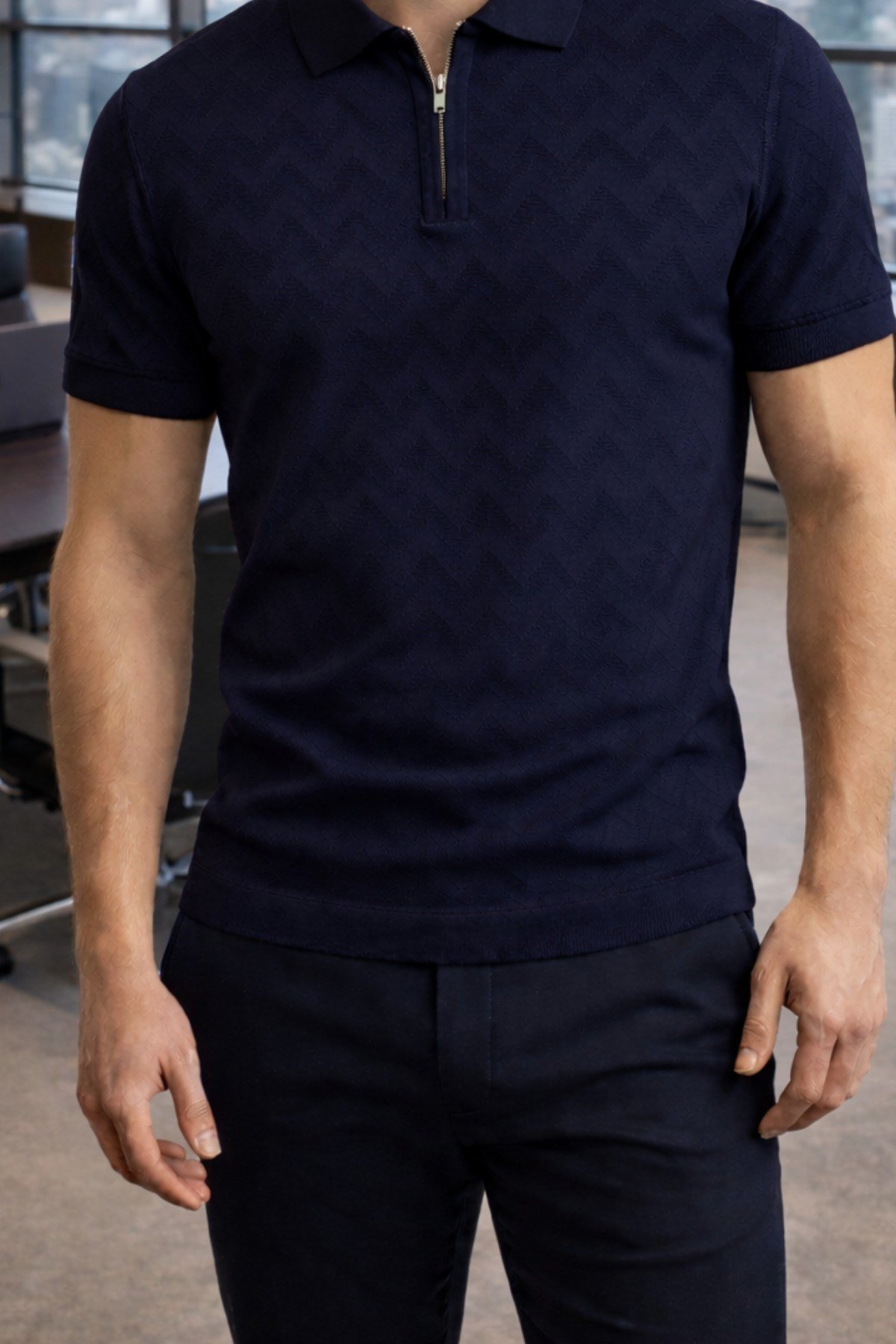 Tarz CoolT-shirtTRZ-FRM-TRK-0001R06-MErkek Slim Fit Fermuarlı Polo Yaka Triko Tişört