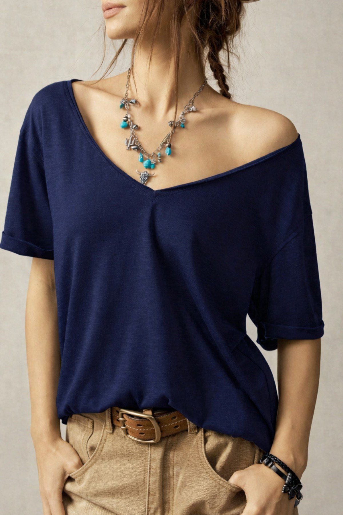 Tarz CoolT-shirtTRZ-K-TSH0001-R01-LXLKadın Oversize-Salaş V Yaka Basic Tişört