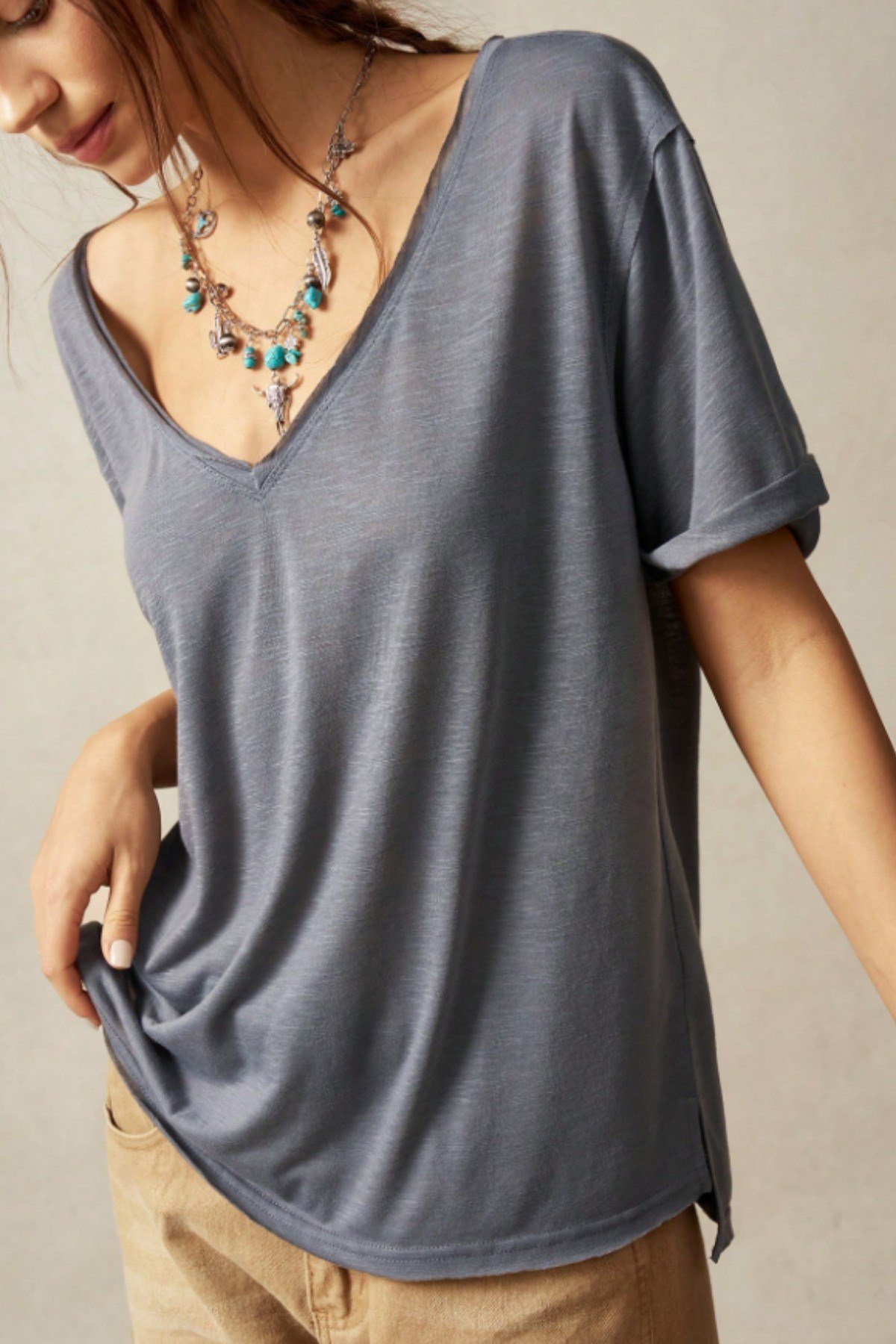 Tarz CoolT-shirtTRZ-K-TSH0001-R01-LXLKadın Oversize-Salaş V Yaka Basic Tişört