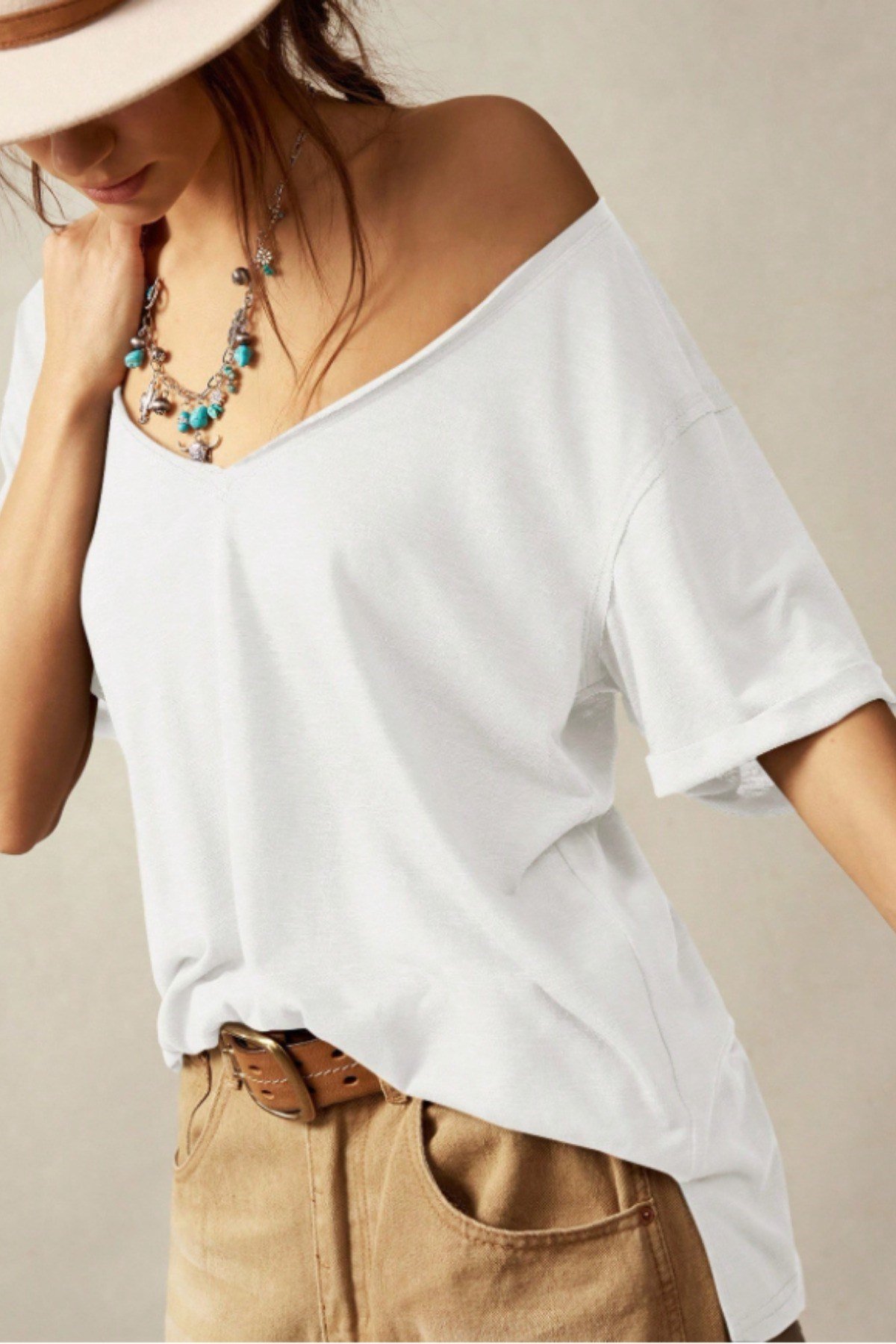 Tarz CoolT-shirtTRZ-K-TSH0001-R01-LXLKadın Oversize-Salaş V Yaka Basic Tişört