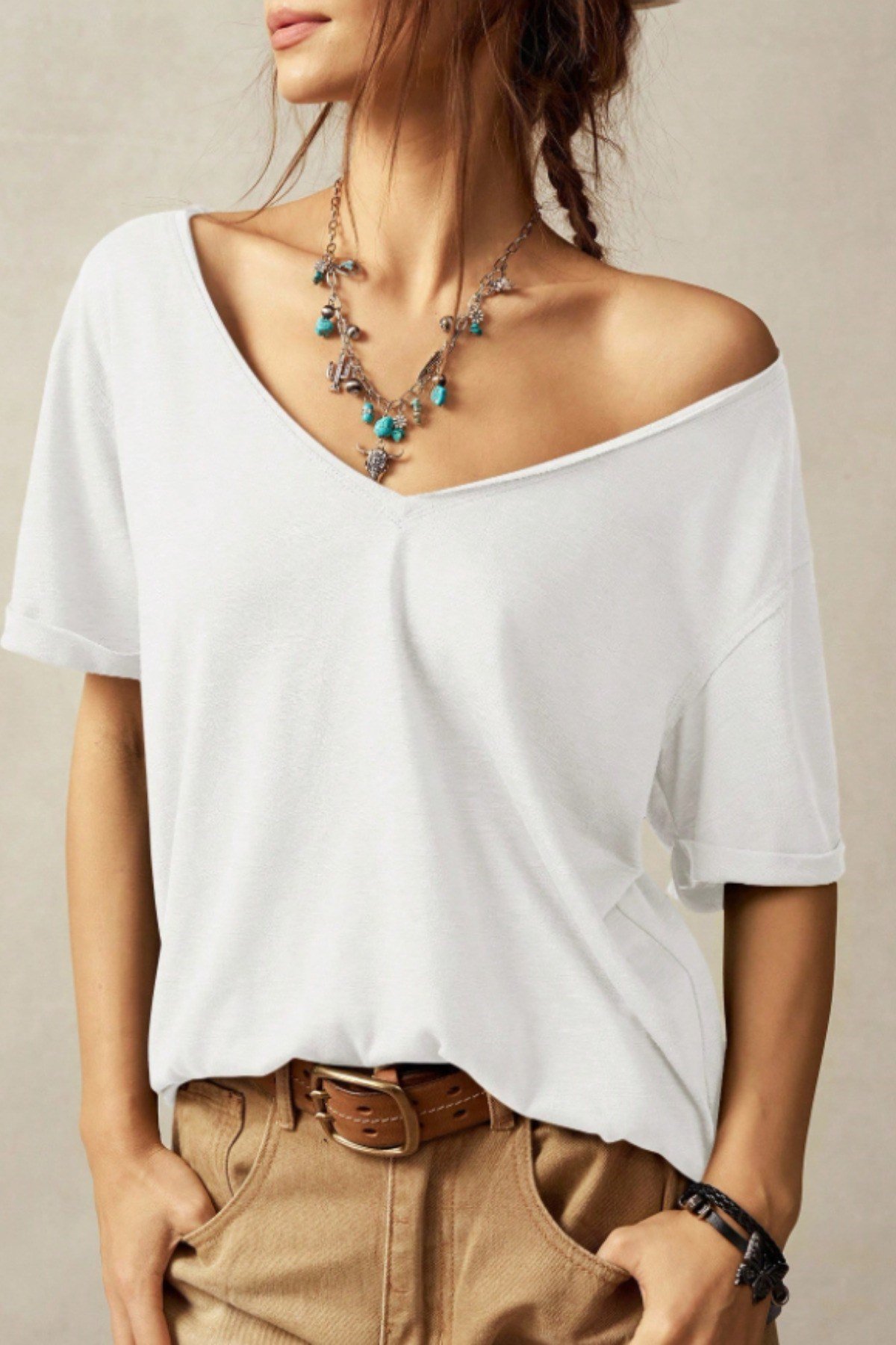 Tarz CoolT-shirtTRZ-K-TSH0001-R01-LXLKadın Oversize-Salaş V Yaka Basic Tişört