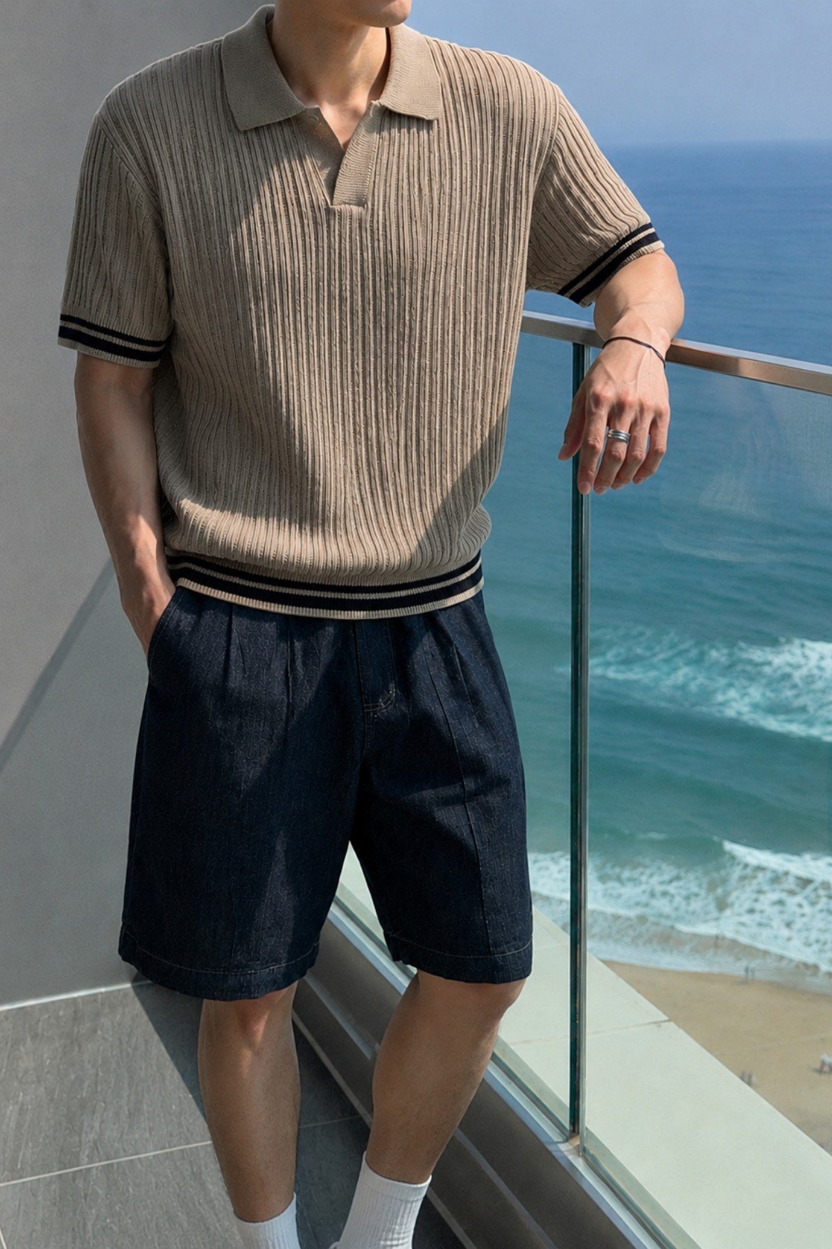 Tarz CoolT-shirtTRZ-OSP-2407-Siyah-XLOversize Fit Çizgili Triko Polo Yaka Erkek Tişört – Ribana Dokulu Premium Yazlık Model