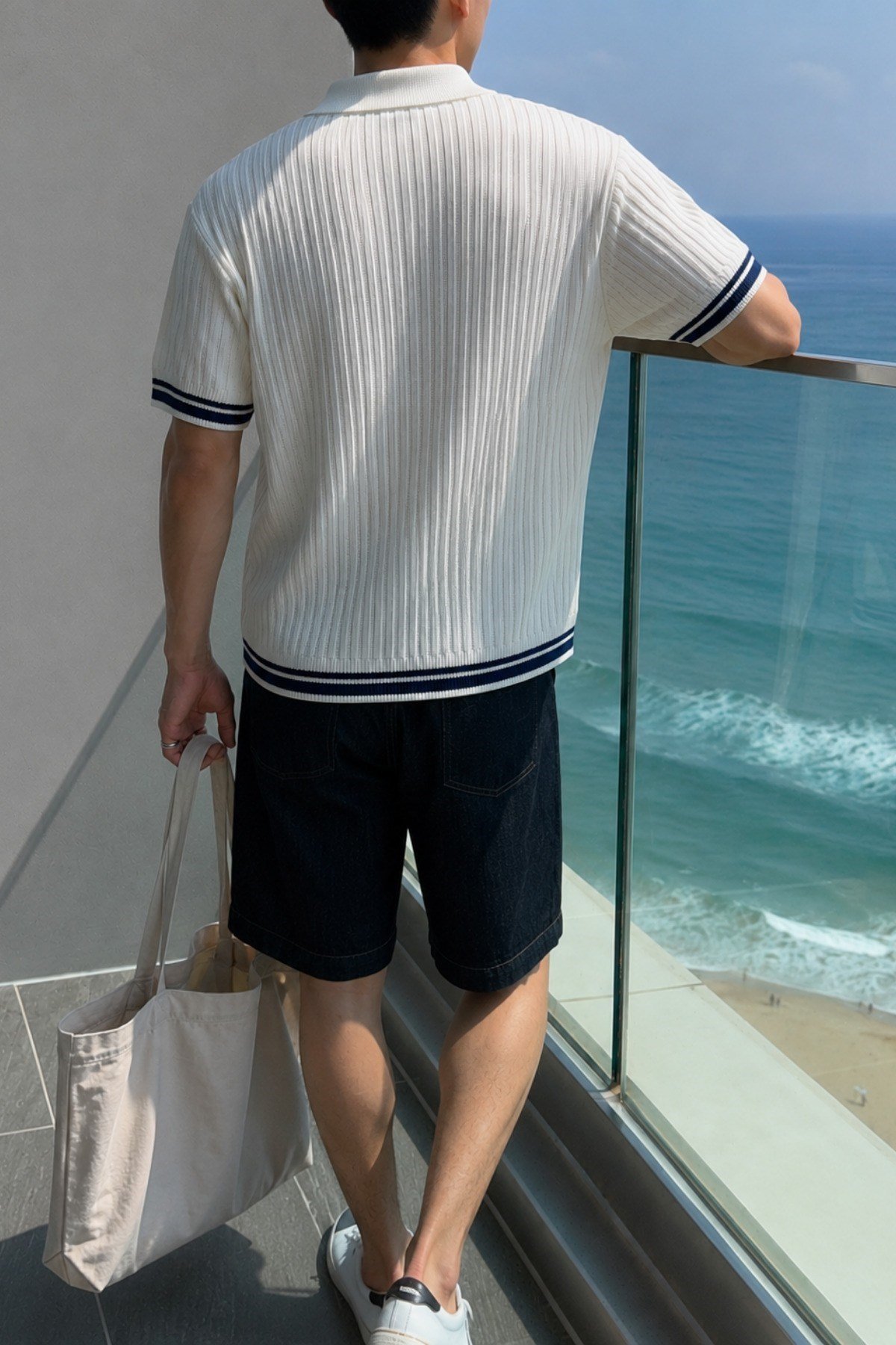 Tarz CoolT-shirtTRZ-OSP-2407-Siyah-XLOversize Fit Çizgili Triko Polo Yaka Erkek Tişört – Ribana Dokulu Premium Yazlık Model