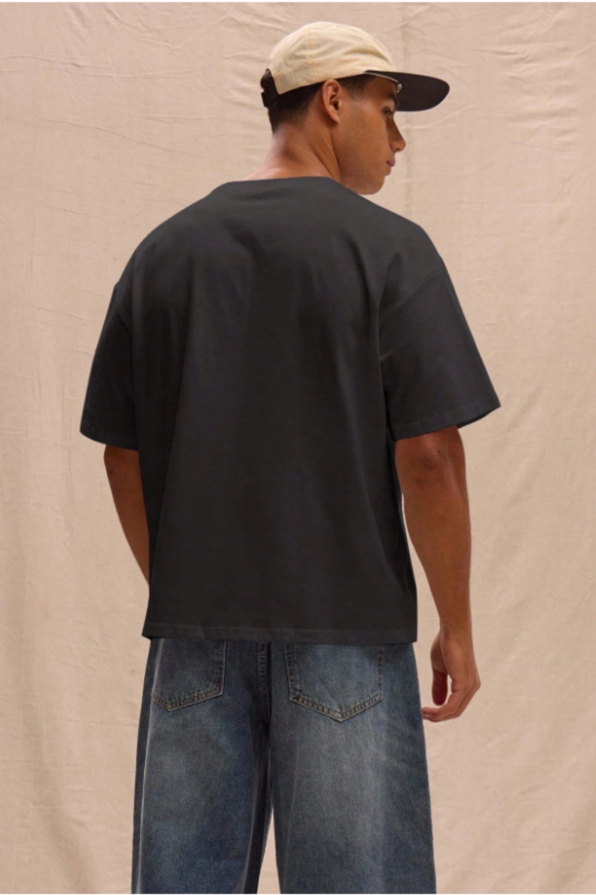 Tarz CoolT-shirtTRZ-OVBS-001-BJ-SErkek %100 Organik Pamuklu Kalın Dokulu Comfort Fit Bisiklet Yakalı T-shirt